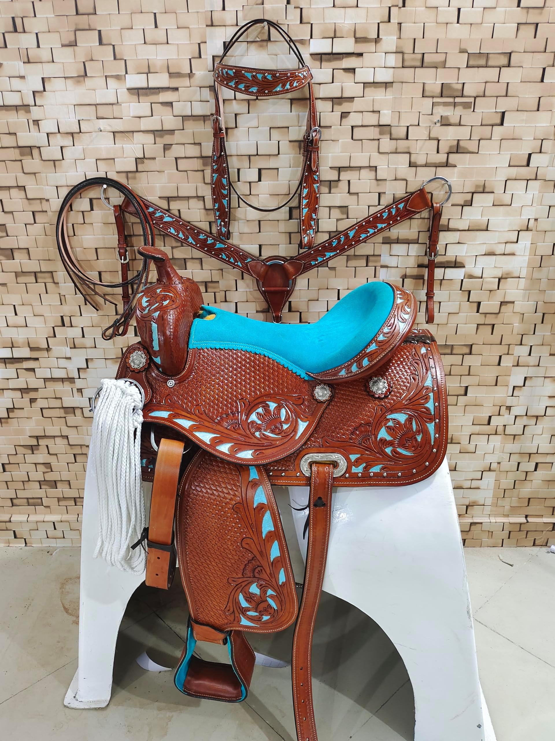 SUPREME SADDLERY Pony and Adult Classic Quality Handmade Leather Premium Comfort Western Barrel Racing Trail Equestrian Horse Saddle Tack Size 10" to 18" inches Seat M128 (16.5 ''Inches seat'')