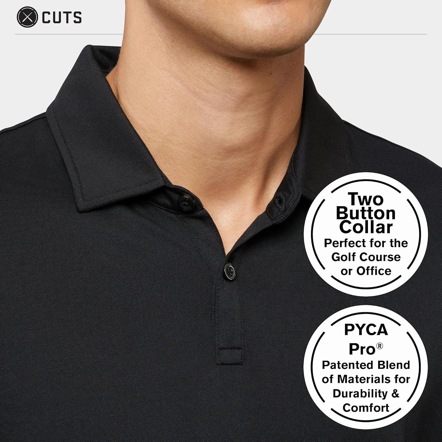 Cuts Clothing Men's Premium PYCA Pro Stretch AO Short Sleeve Polo Shirt | Classic Golf Shirts | Curve Hem, Button Collar - Image 2