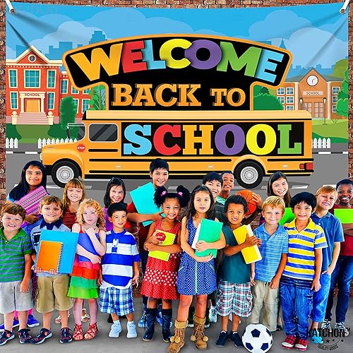 Miniatura 7 de KatchOn, Cartel de bienvenida de regreso a la escuela, extragrande, 72 x 44 pulgadas, telón de fondo de autobús escolar, telón de fondo de regreso a