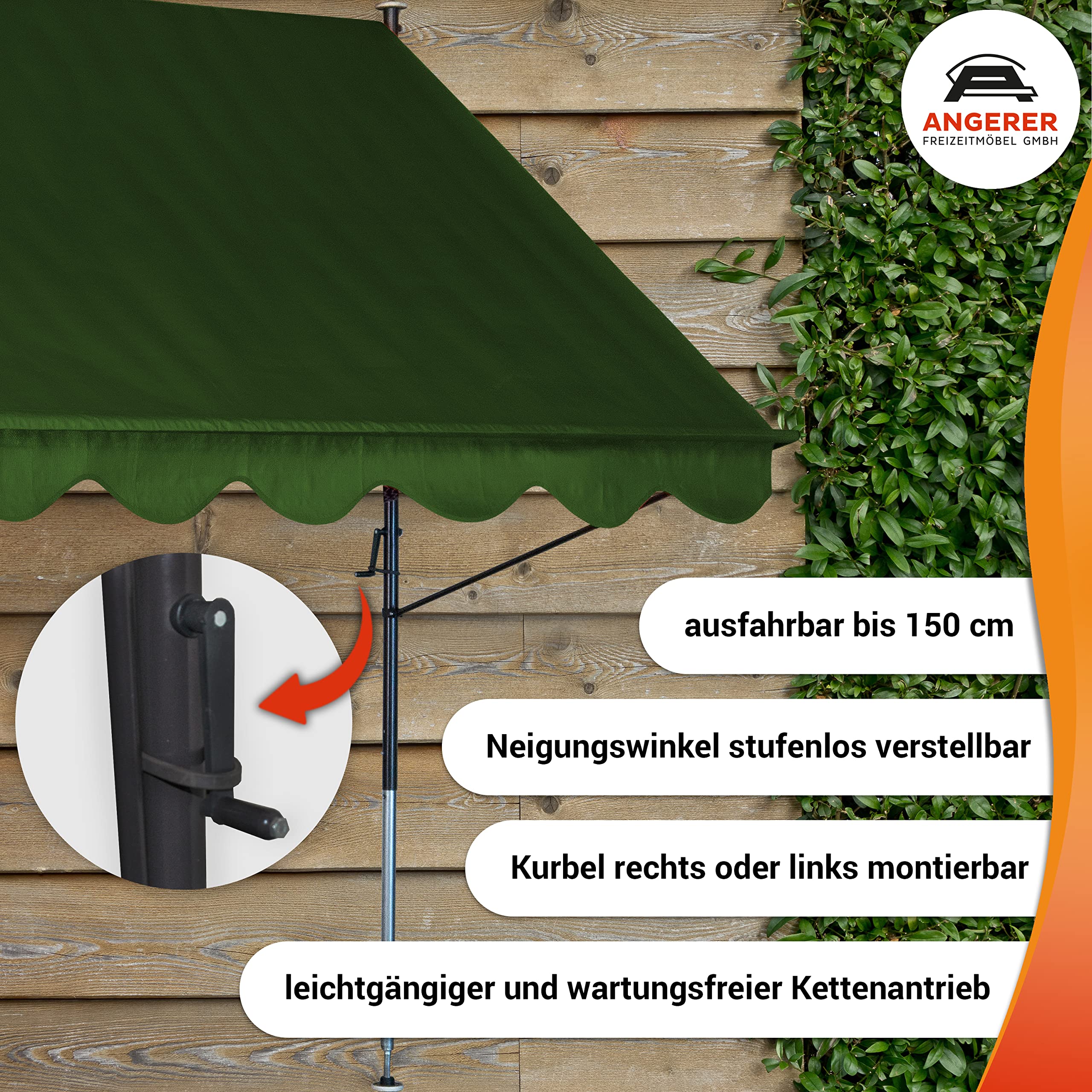 ANGERER Klemmmarkise Standard grün, 300 cm