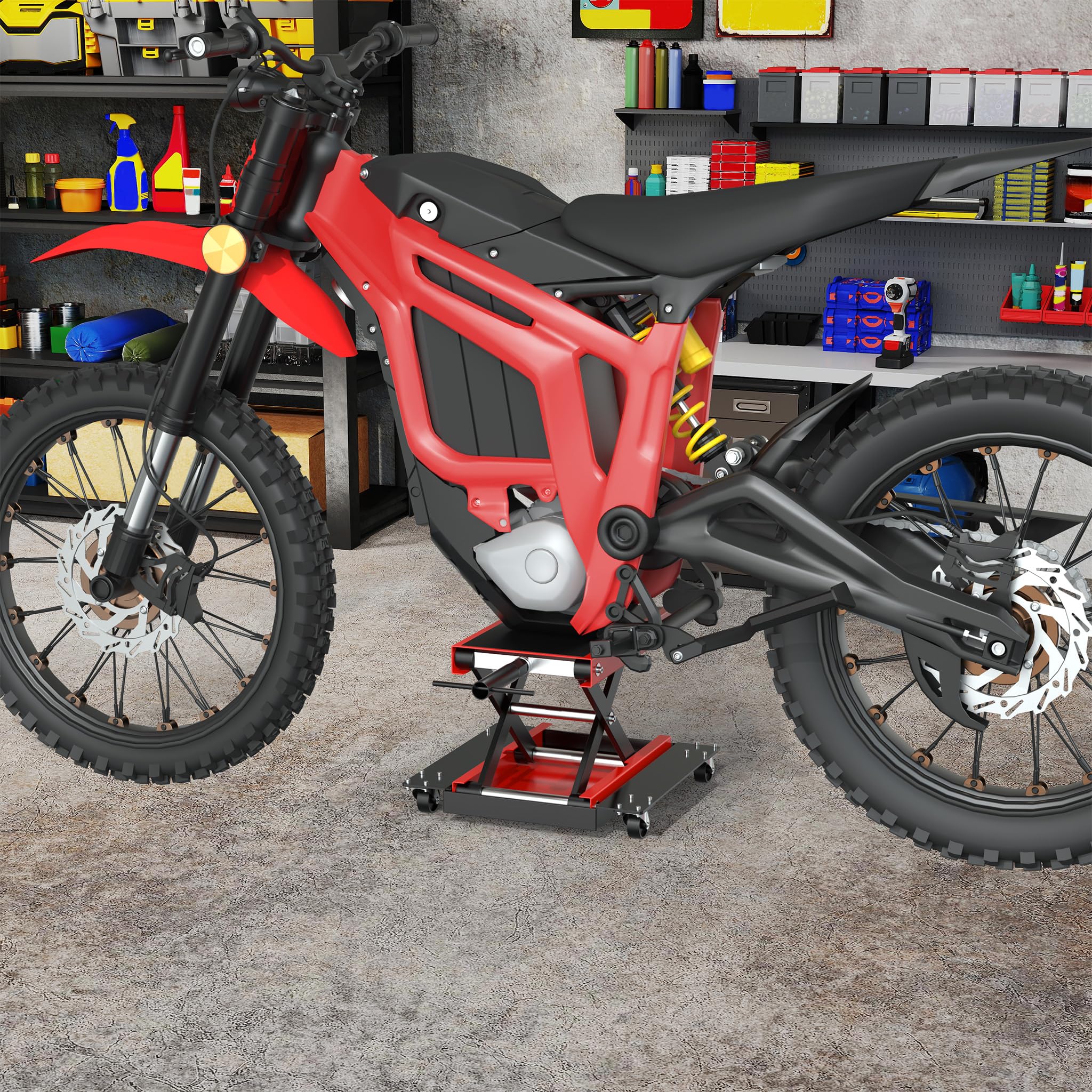 Froadp Elevador de moto con ruedas, plataforma elevadora para reparaciones, altura regulable hasta 500 kg, plataforma elevadora para ATV, quad y motocicletas, garaje y uso al aire libre