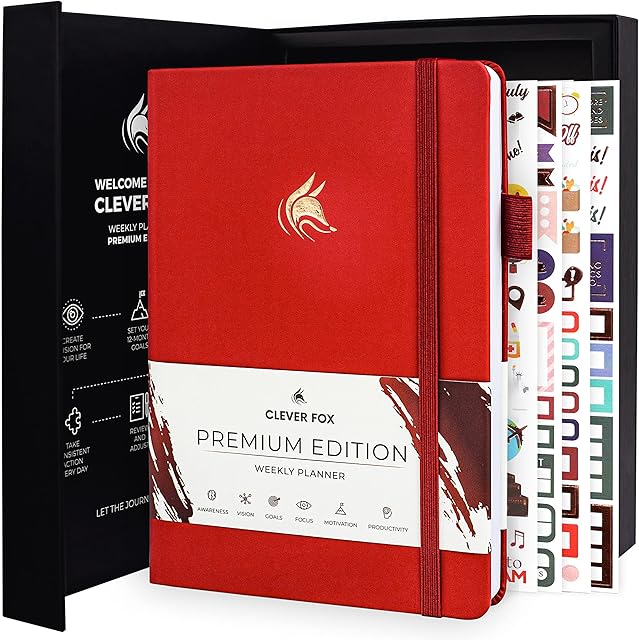 Clever Fox Planner Premium Edition  Luxurious Weekly & Monthly Planner to Increase Productivity and Hit Your Goals  Organizer  Undated, Start Anytime, A5, Lasts 1 Year, Red (Weekly)