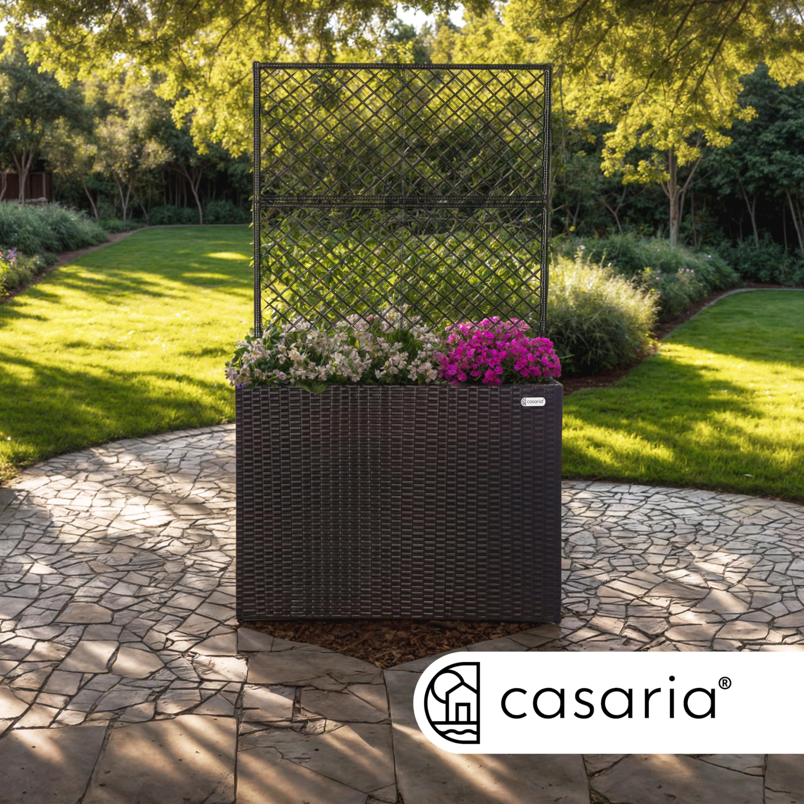 CASARIA® Macetero Exterior con 3 Macetas Internas Extraíbles con Drenaje de Agua Jardinera Poliratán con Enrejado 146x83x30,5cm Marrón
