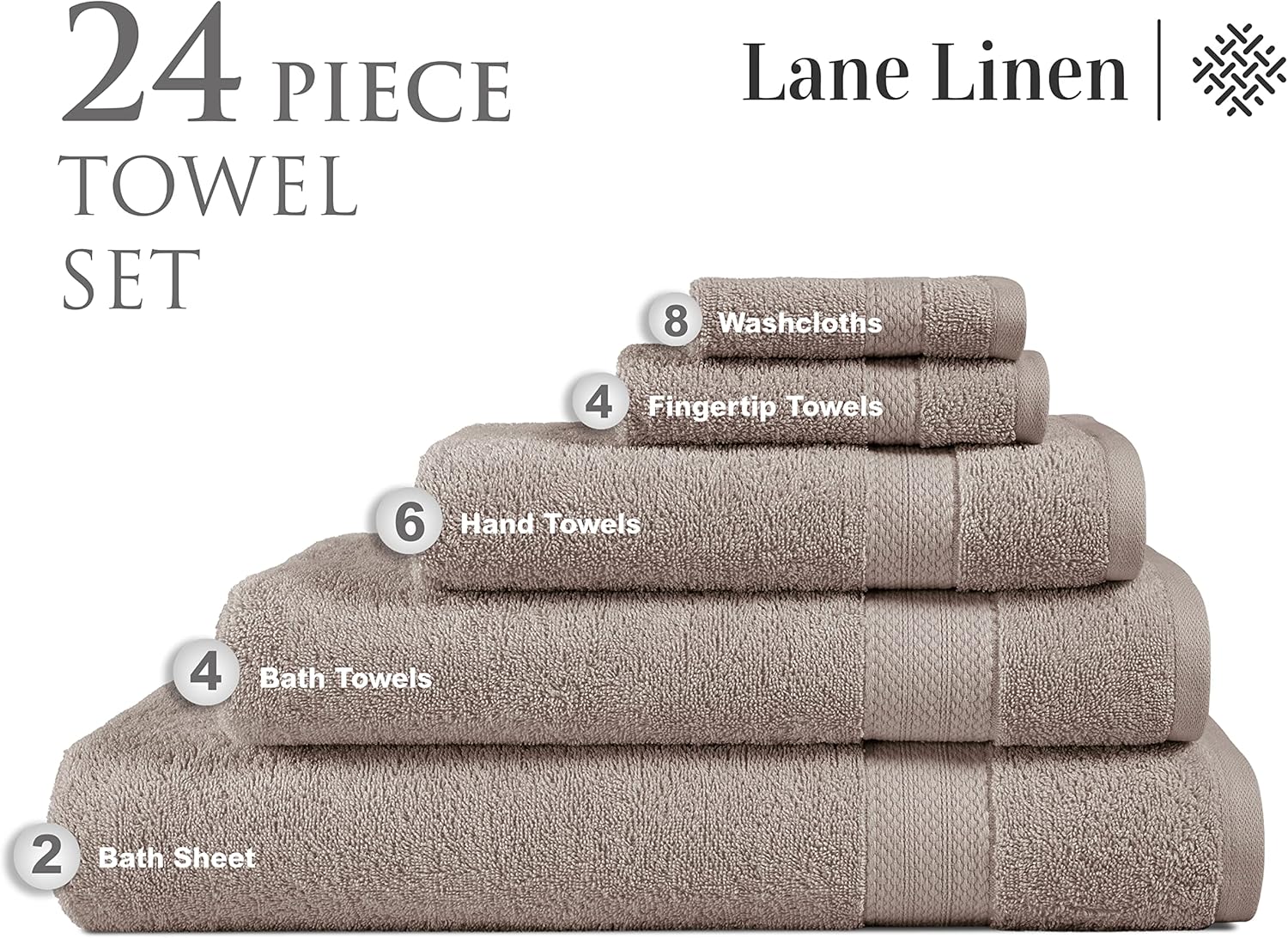 24 PC Bath Towels for Bathroom Set - 100% Cotton Towels Set, Absorbent Shower Towels, Quick dry Towel, 2 Bath Sheets Towels for Adults, 4 Bath Towels, 6 Hand Towel, 8 Wash Cloths,4 Fingertip-Platinum : Home & Kitchen
