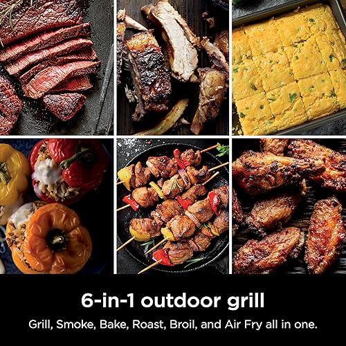 Miniatura 3 de Ninja Woodfire Parrilla y Ahumador para Exteriores, Funcionalidad 6 en 1, Parrilla, Ahumar, Hornear, Asar, Freír al Aire, Asar a la Parrilla,