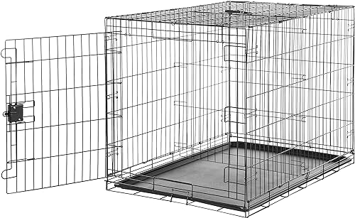 Miniatura 7 de Tienda Basics Caja de perro duradera y plegable de alambre de metal con bandeja, puerta individual, 22 pulgadas, color negro