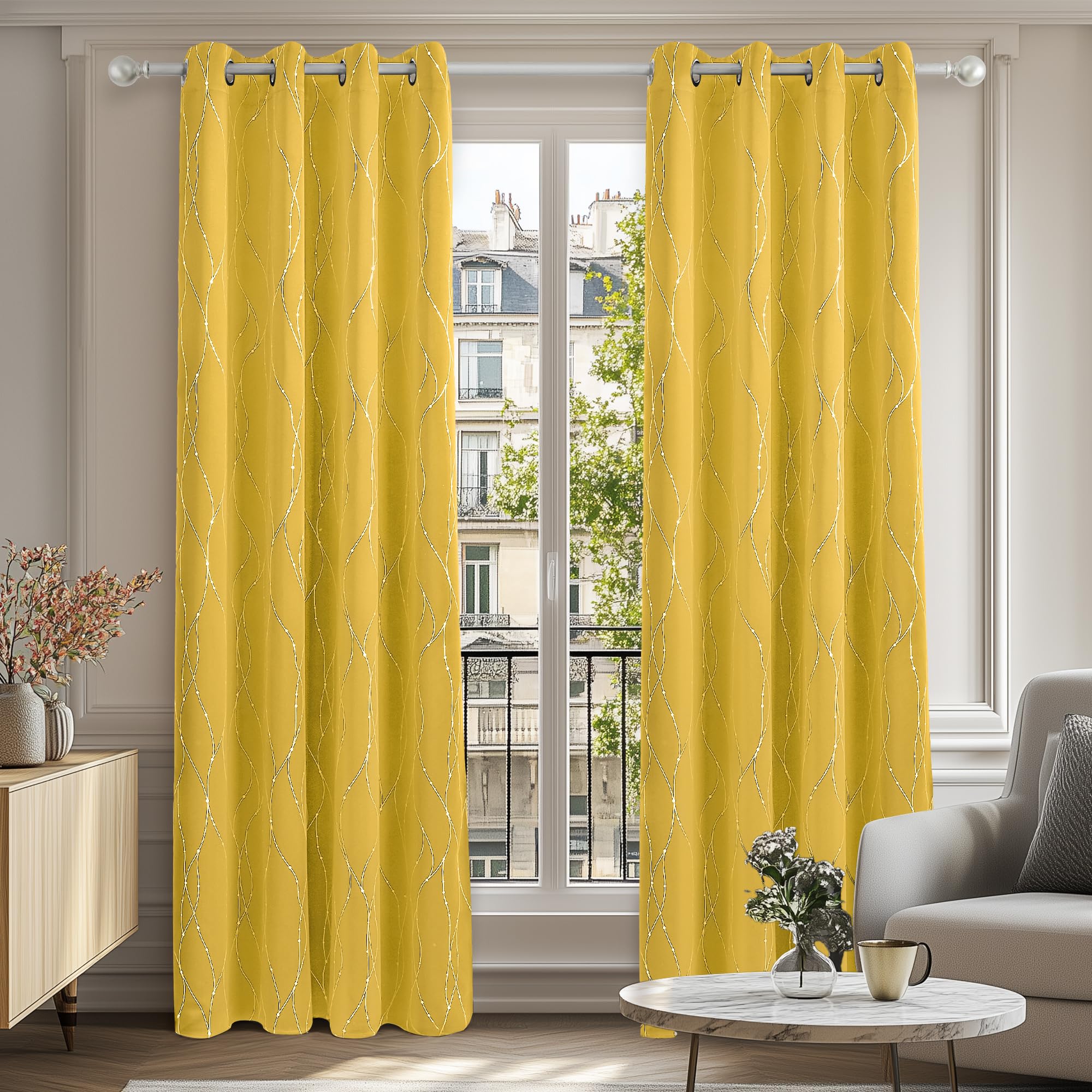 Deconovo Decorative Silver Dotted Line Foil Printed Blackout Curtains Thermal Insulated Curtains Eyelet Curtains for Baby Nursery 52 x 54 Inch Light Grey 2 Panels — view 85