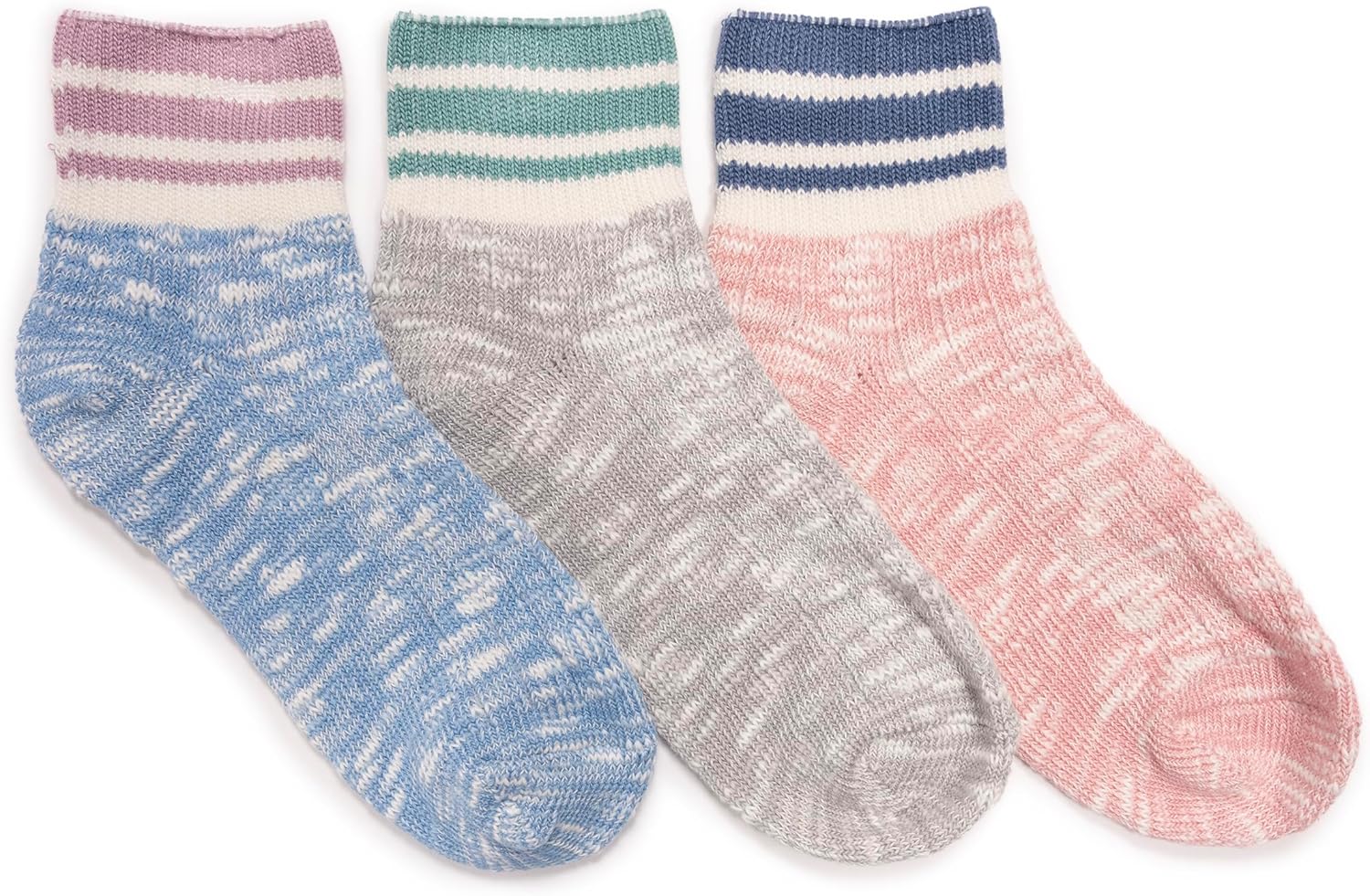MUK LUKS Women's 3 Pack Rib Cuff Mini Crew Sock, Multi, OS