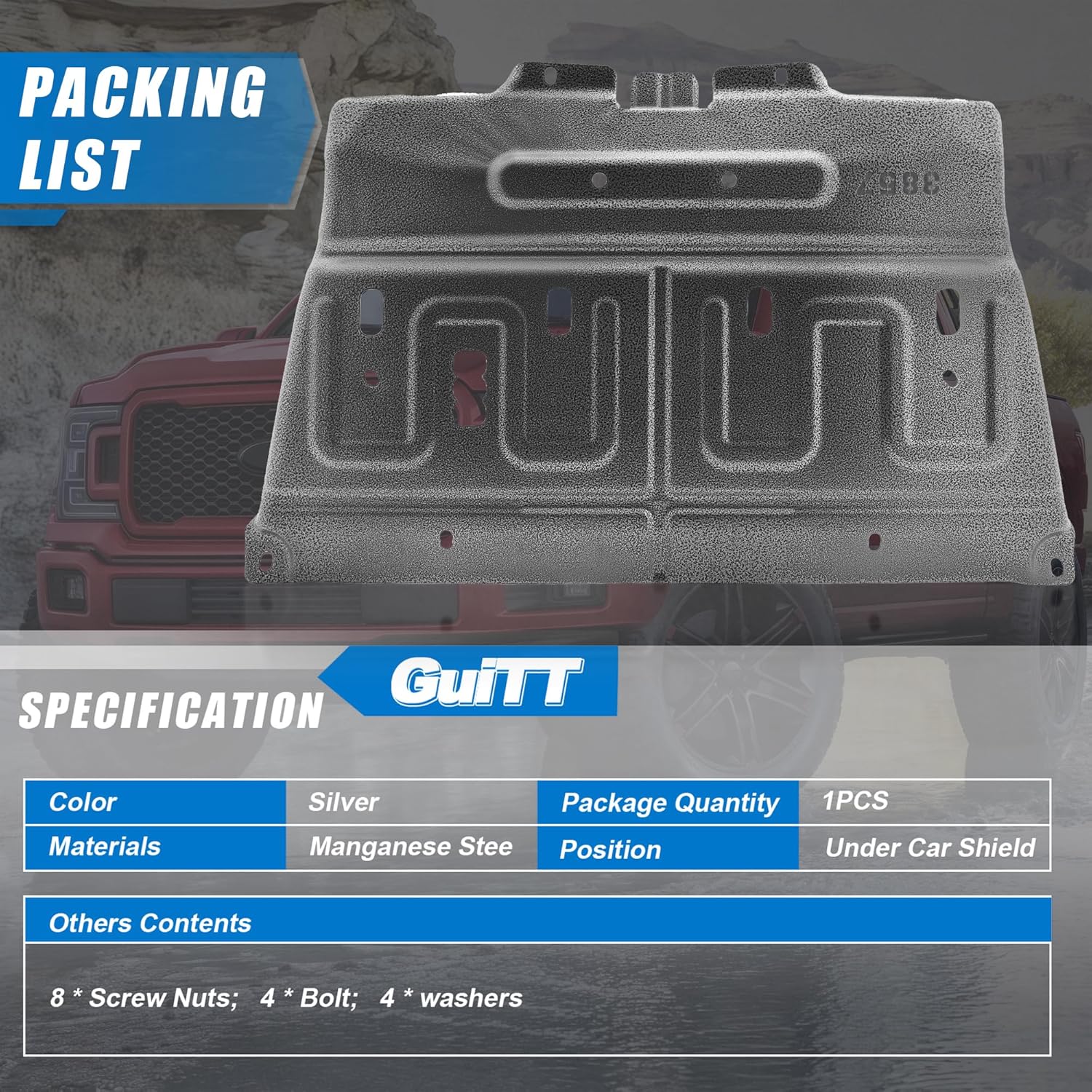 Manganese Steel Engine Splash Guard with Mounting Screws Compatible with 2015-2020 Ford F150 Not Fit Raptor Model/Not Fit 3.0L Diesel Replace ML3Z-7222-D