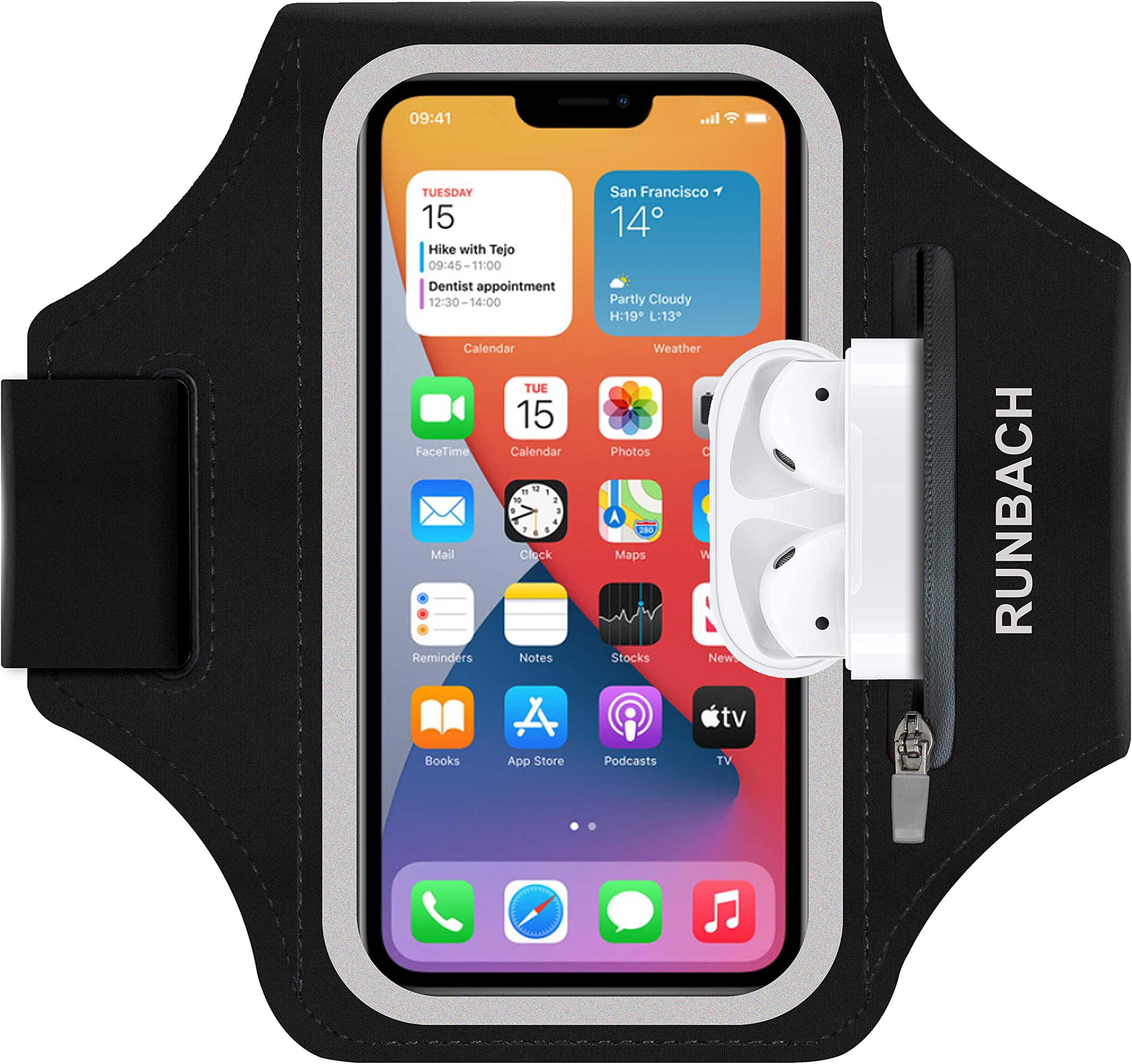 Armband for iPhone 17 Pro Max/16 Pro Max/16 Plus/15 Pro Max/15 Plus/iPhone 14,13,12,11 Pro Max/XS Max,Water Resistant Sport Armband with Zipper Slot for Airpods and Keys (Black)