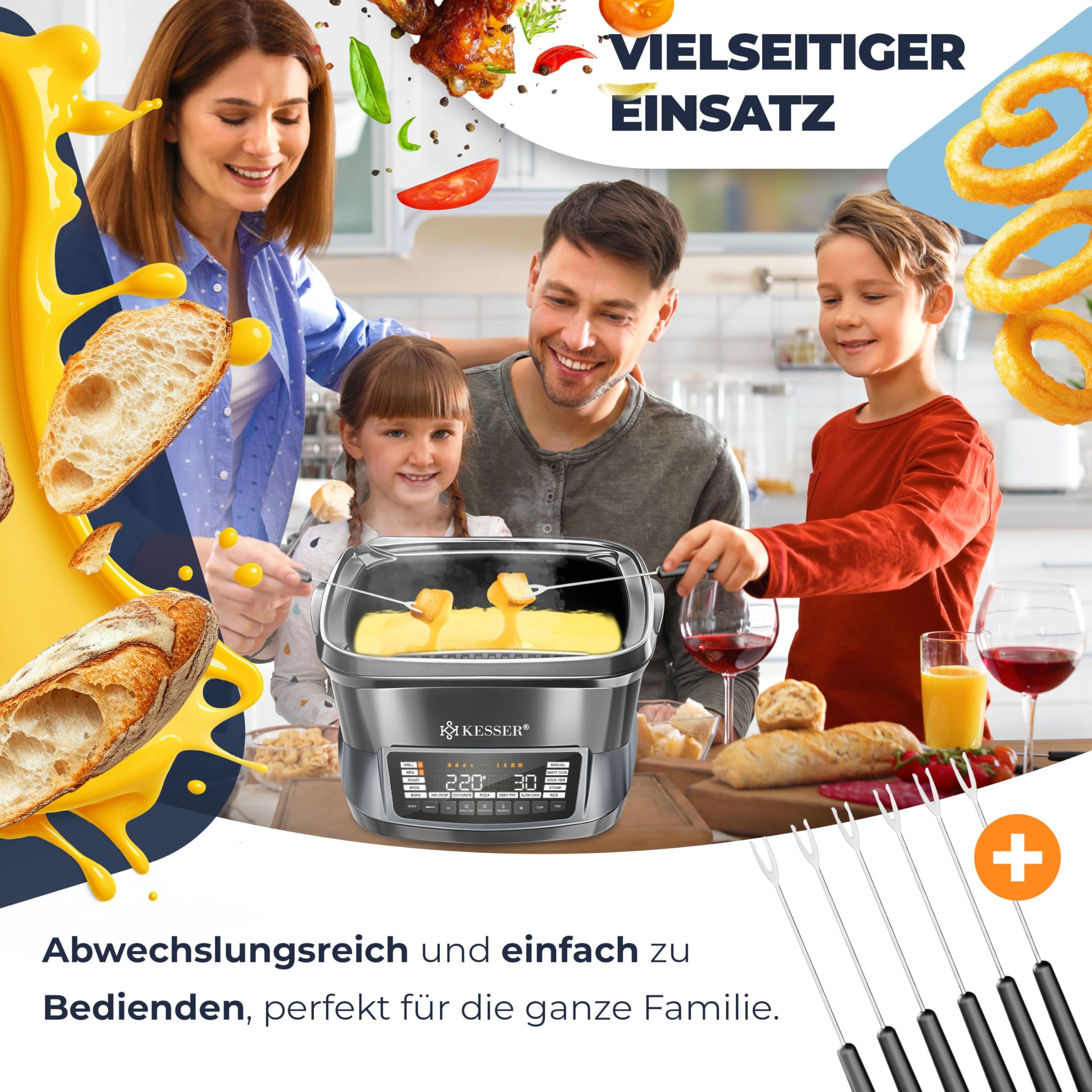 KESSER® Multikocher mit Heißluftfritteuse 8L & 16 Programme Küchengerät - Grillen, Backen, Schmoren, Dampfgaren Vorheiz- & Warmhaltefunktion Reiskocher Slow Cooker, Joghurtbereiter