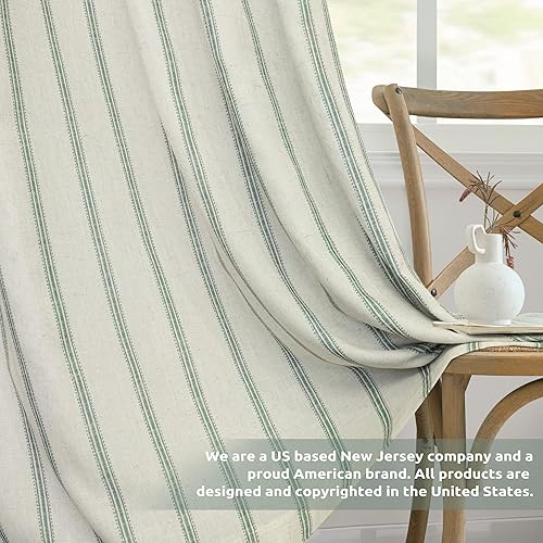 Vista 237 de DriftAway Cortinas opacas de mezcla de lino de 63 pulgadas de largo para dormitorio, cortinas de lino con estampado de rayas verticales, con Gris