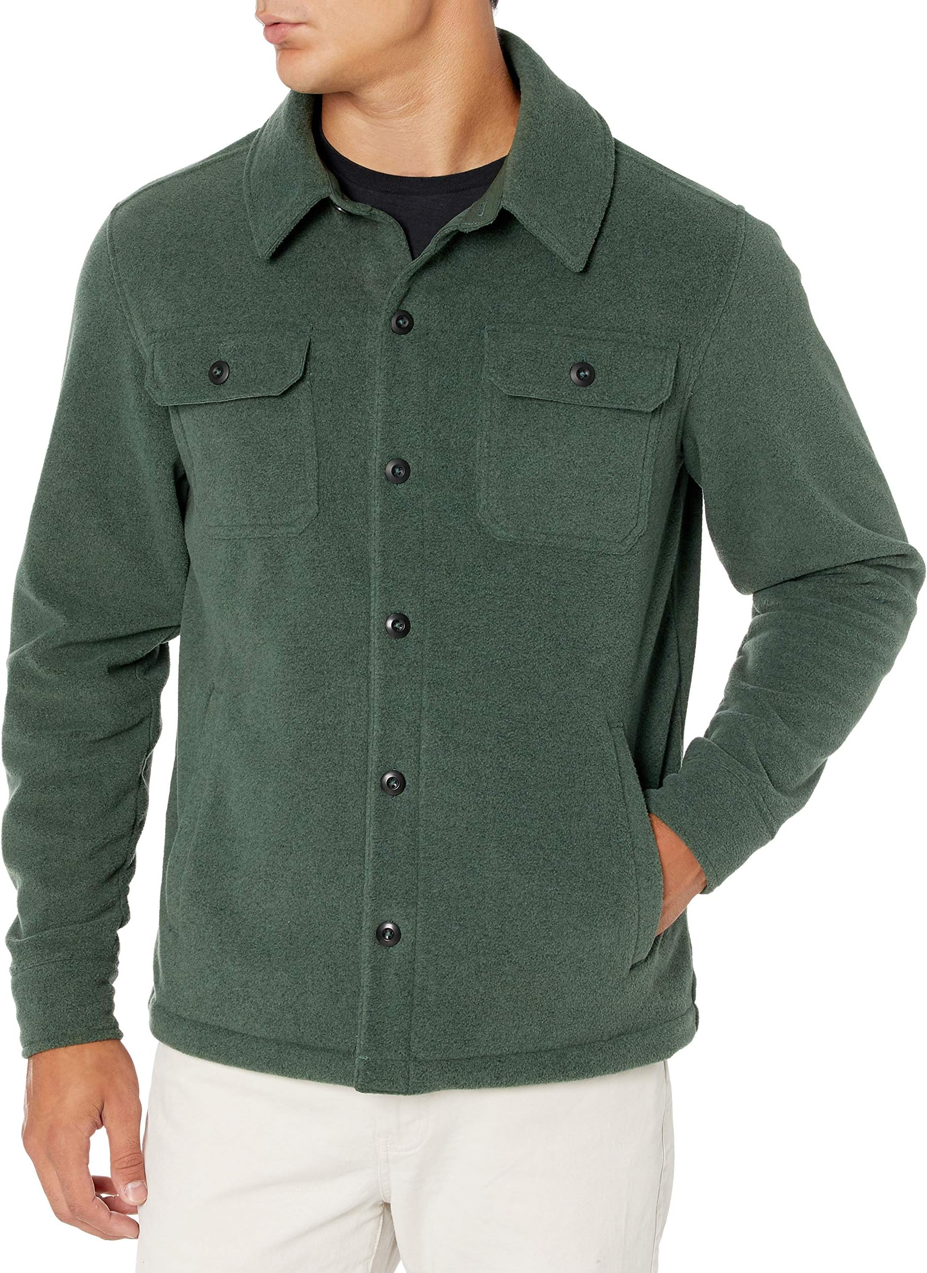 Men's Long-Sleeve Polar Fleece Shirt Jacket for Winter