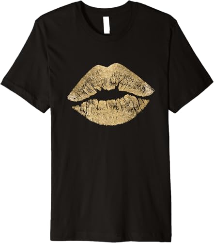 Sexy labios de oro metálico Kiss Me LOVE maquillaje lápiz labial camisa, hombre S, Arándano Negro,Azul Marino,Blanco,Arándano,Gris Jaspeado