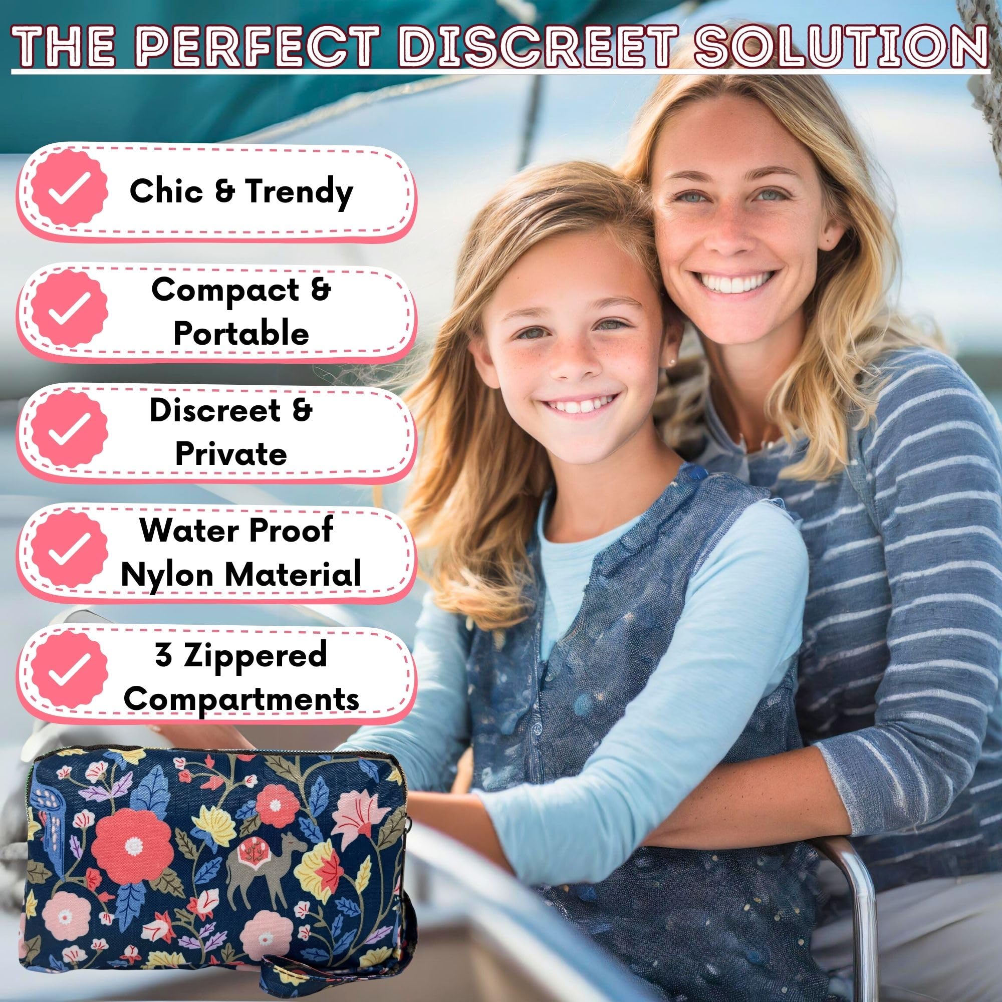 First Period Pal Pack to-Go Kit | 24 pcs | First Period Kit for Tweens | Teen Period Kit| Discrete Period Bag, Pads, Panty Liners, Period Kits for Tweens 10-12 (Florets)