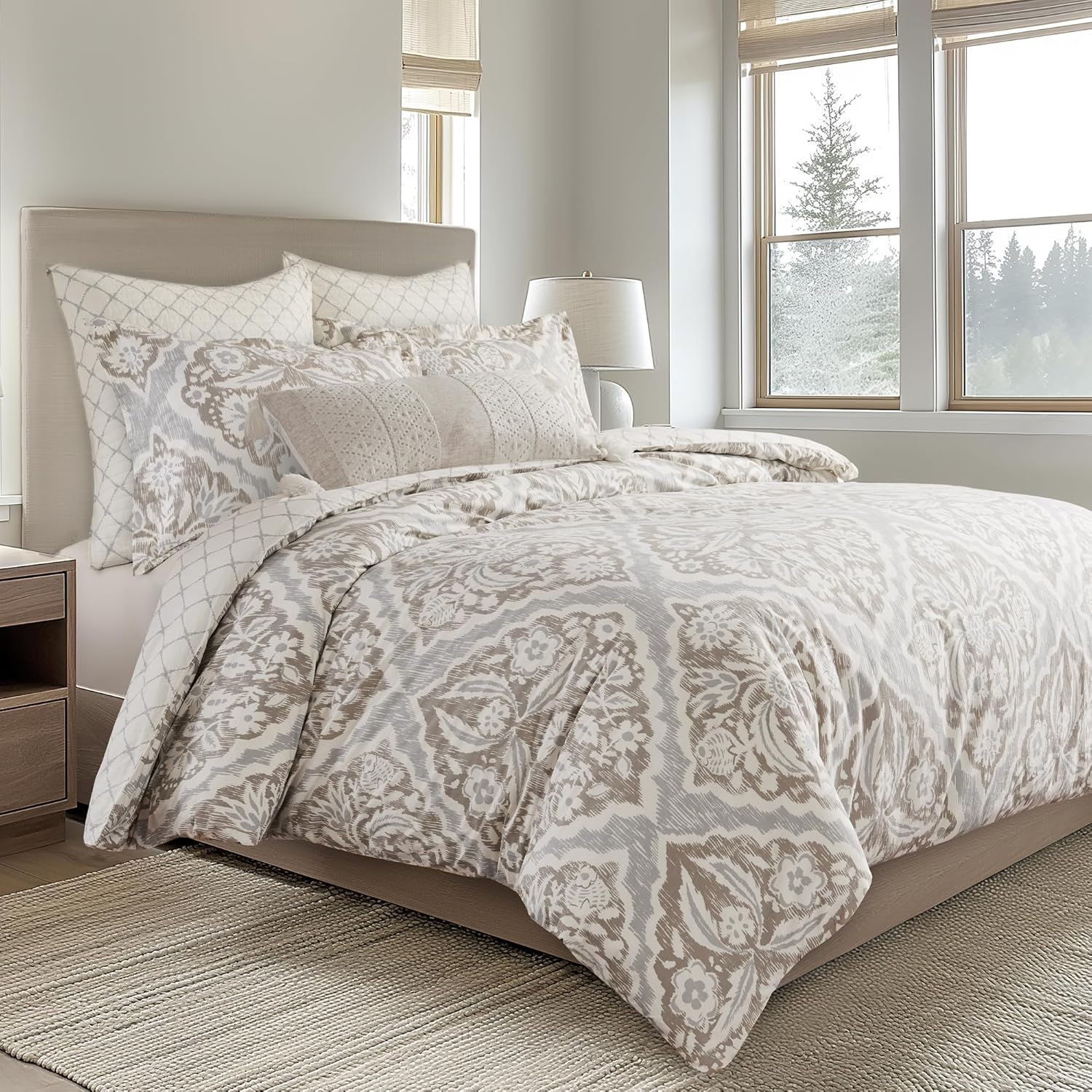 Levtex Home - Becker Taupe Quilt Set - King Quilt and Two King Shams - Ikat - Taupe, Grey and Cream - Quilt (106x92in.) and Shams (20x36in.) - Reversible - Cotton