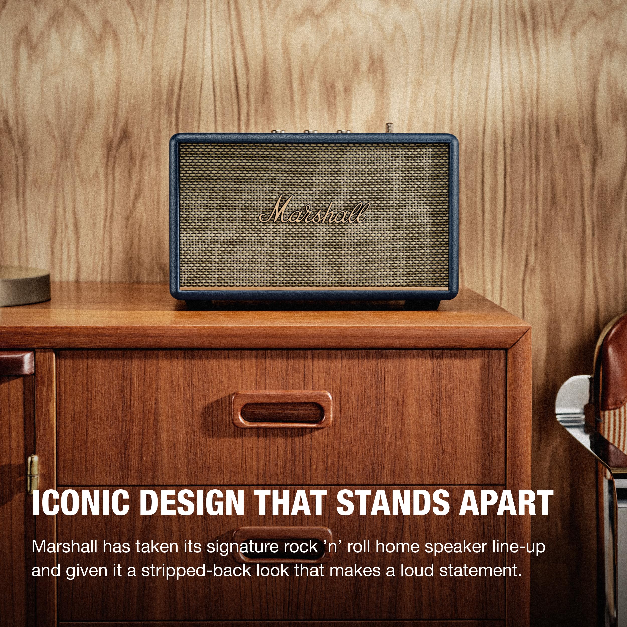 Marshall Acton III Bluetooth Home Speaker - Loud Stereo Sound with Bass and Treble Controls | Plug-in Powered | 3.5 mm Aux Input - Midnight Blue (Renewed)