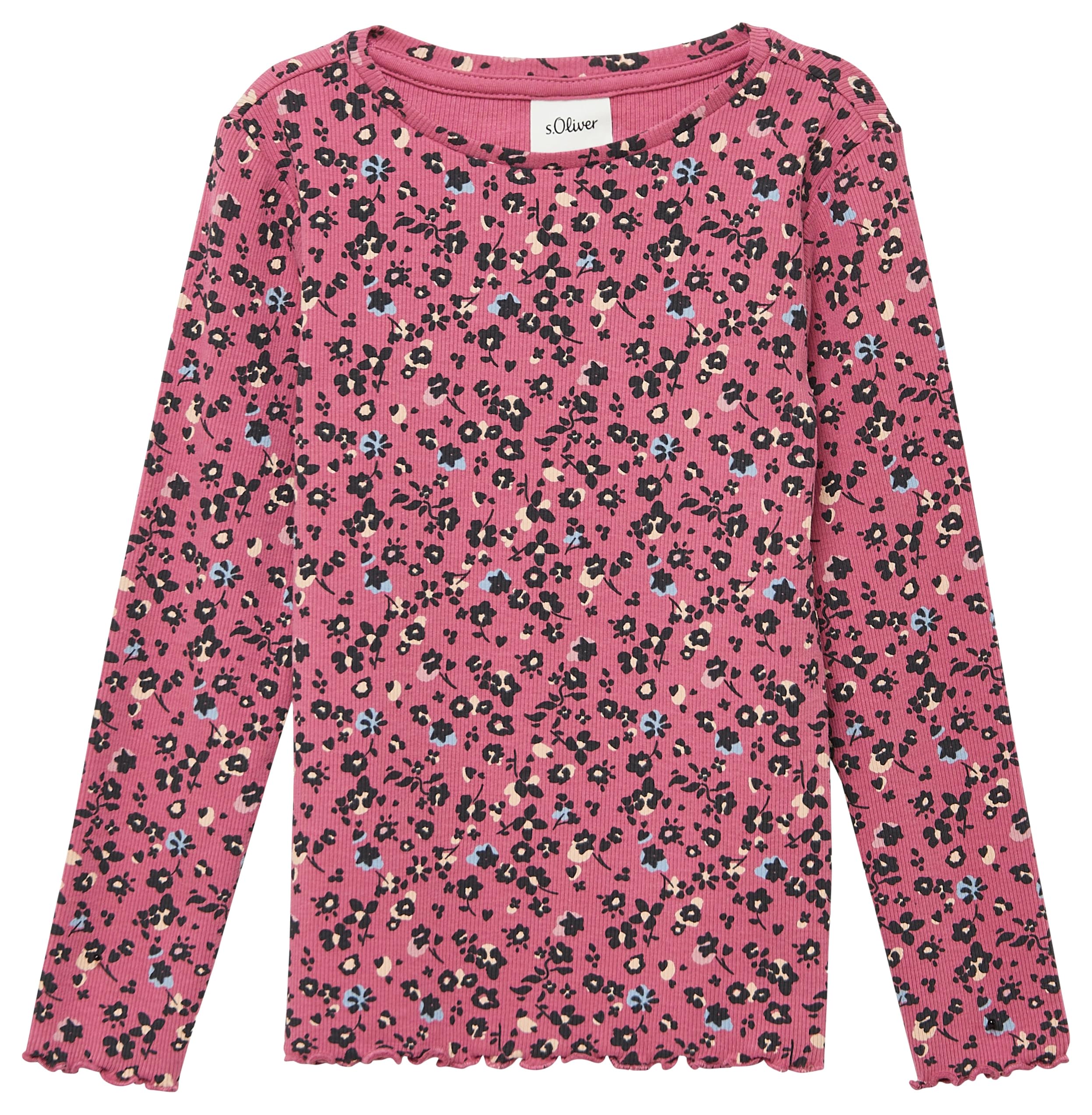 s.Oliver Geripptes Slim-Fit-Longsleeve mit All-Over-Print und Rollkante