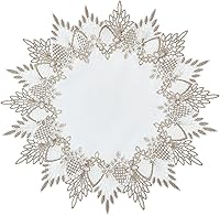Raedan White Linen Lace Doily 15 Inch Round Table Topper - Neutral Beige Earth Tones Dresser Scarf Place Mats