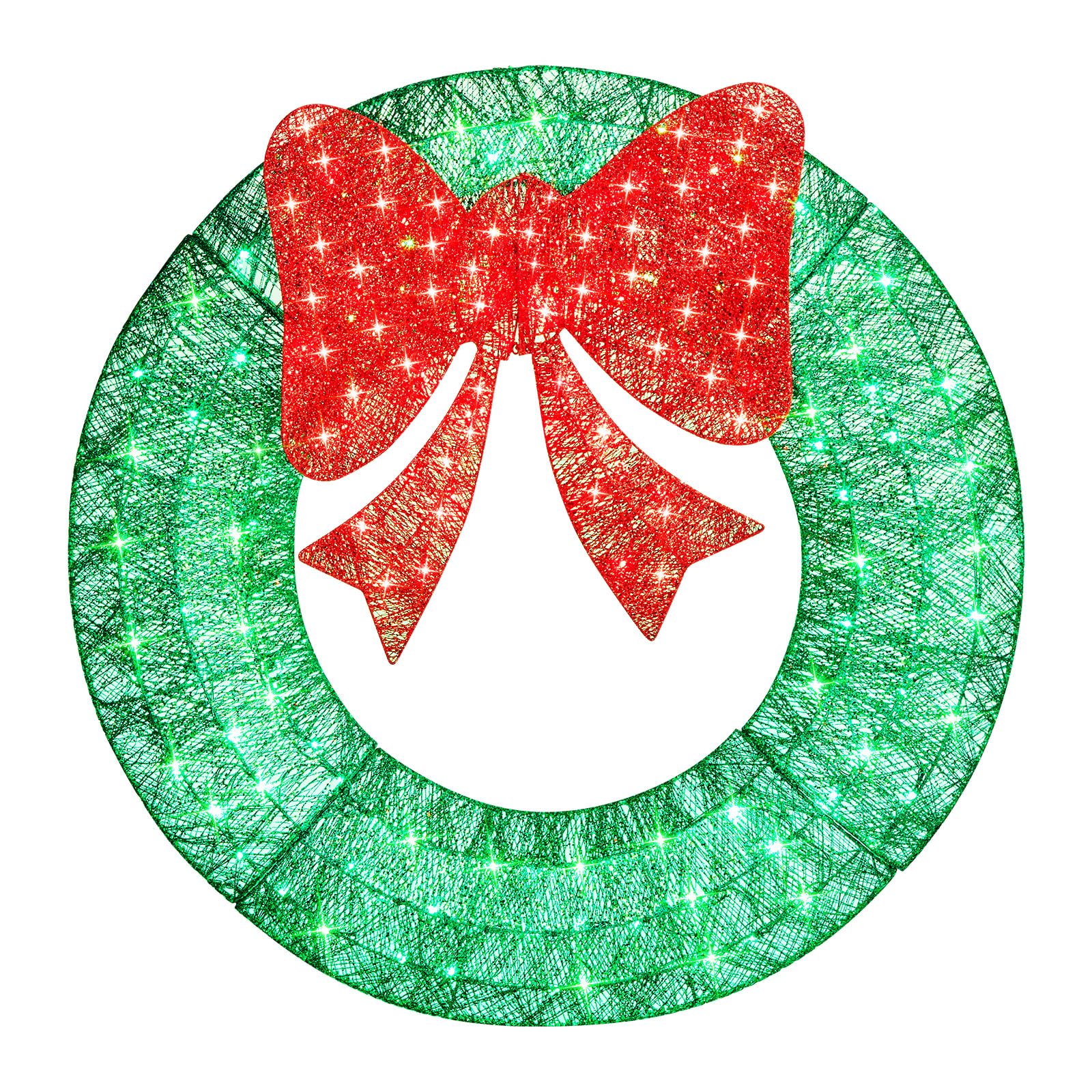 Brightown 48in Lighted Christmas Wreath Decorations, Outdoor Christmas Wreaths Holiday Decor with Bow Ribbon 125 LED Lights for Front Door, Windows, Xmas Gifts, Home, Lighted Holiday Displays