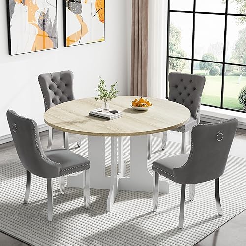 Miniatura 82 de Juego de mesa de comedor de mármol sintético blanco para 6 personas, juego de mesa de comedor extensible de 7 piezas de 63 a 78.74 pulgadas con 6