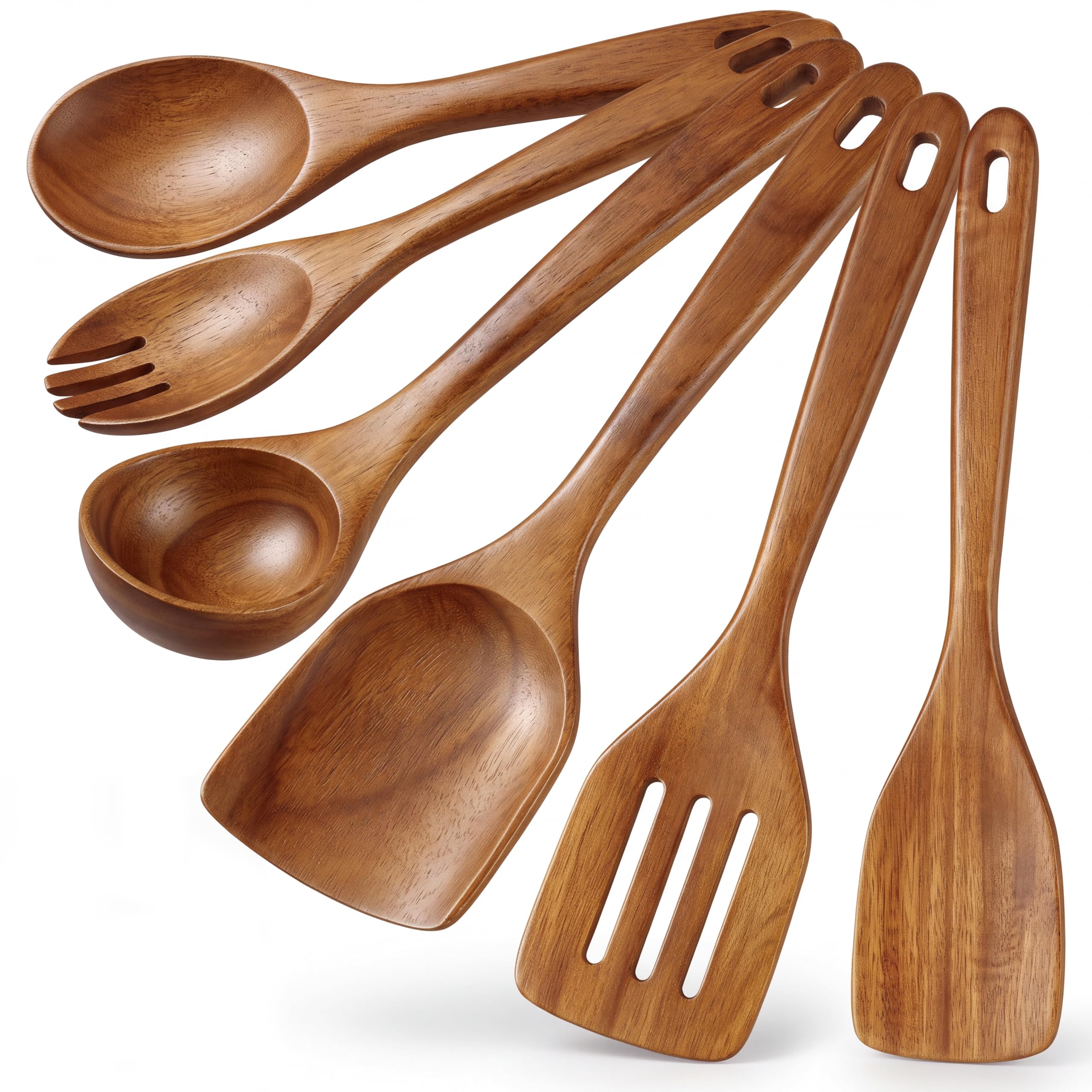 Herogo Wooden Kitchen Utensil Set, 6 Pcs Wood Cooking Utensils Includes Spatula Spoon Turner Ladle for Cooking Mixing Serving, Heat Resistant & Non-Toxic, Easy to Clean & Store