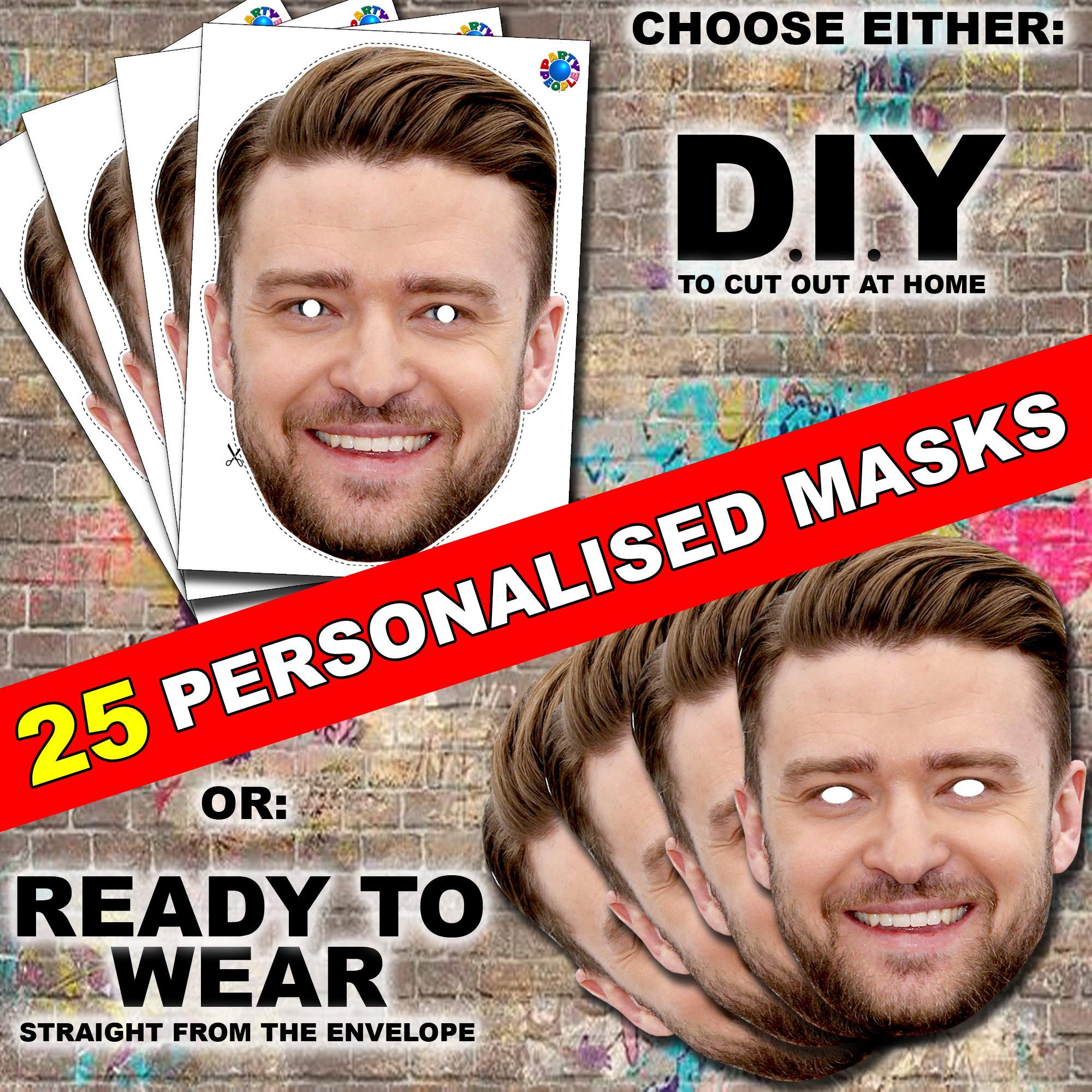 25 x Personalised Ready to wear Custom Photo Face Masks for Hen, stag, birthday party etc