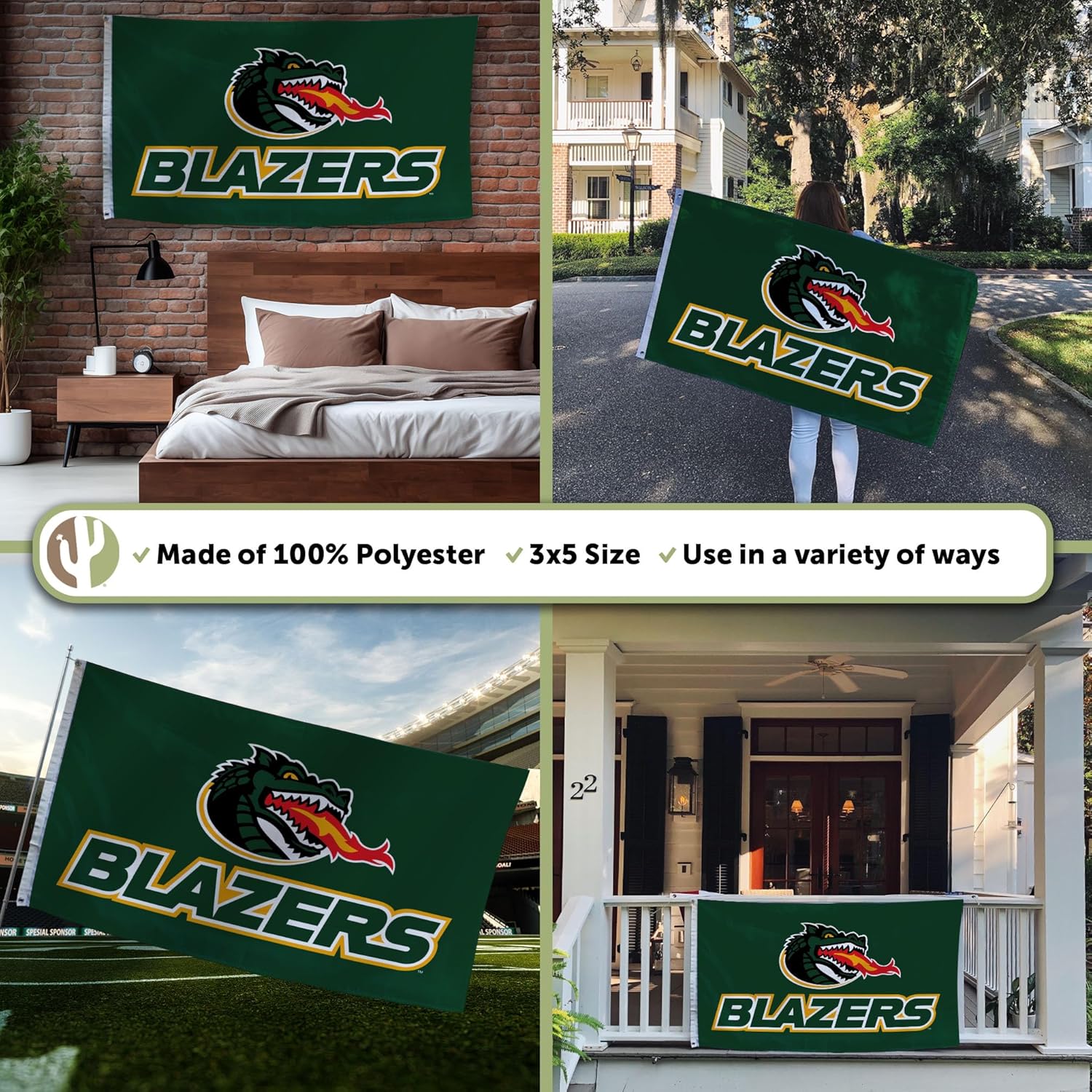 Desert Cactus University of Alabama Birmingham UAB Flag - 3 x 5 Feet Blazers Banner, Indoor/Outdoor Durable Fabric, 100% Polyester Design (Style B) - Image 3