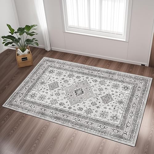 Alfombra vintage pequeña de 2 x 3 pulgadas, suave, lavable, resistente a las manchas, antideslizante, para entrada, cocina, baño, dormitorio,