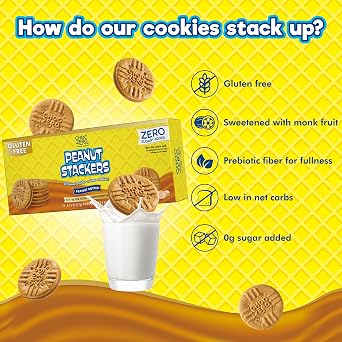 ChocZero Peanut Stackers, Sugar Free Peanut Butter Cookies, Gluten Free | No Sugar Alcohols, Keto, Low Carb, High Fiber, 24 Cookies