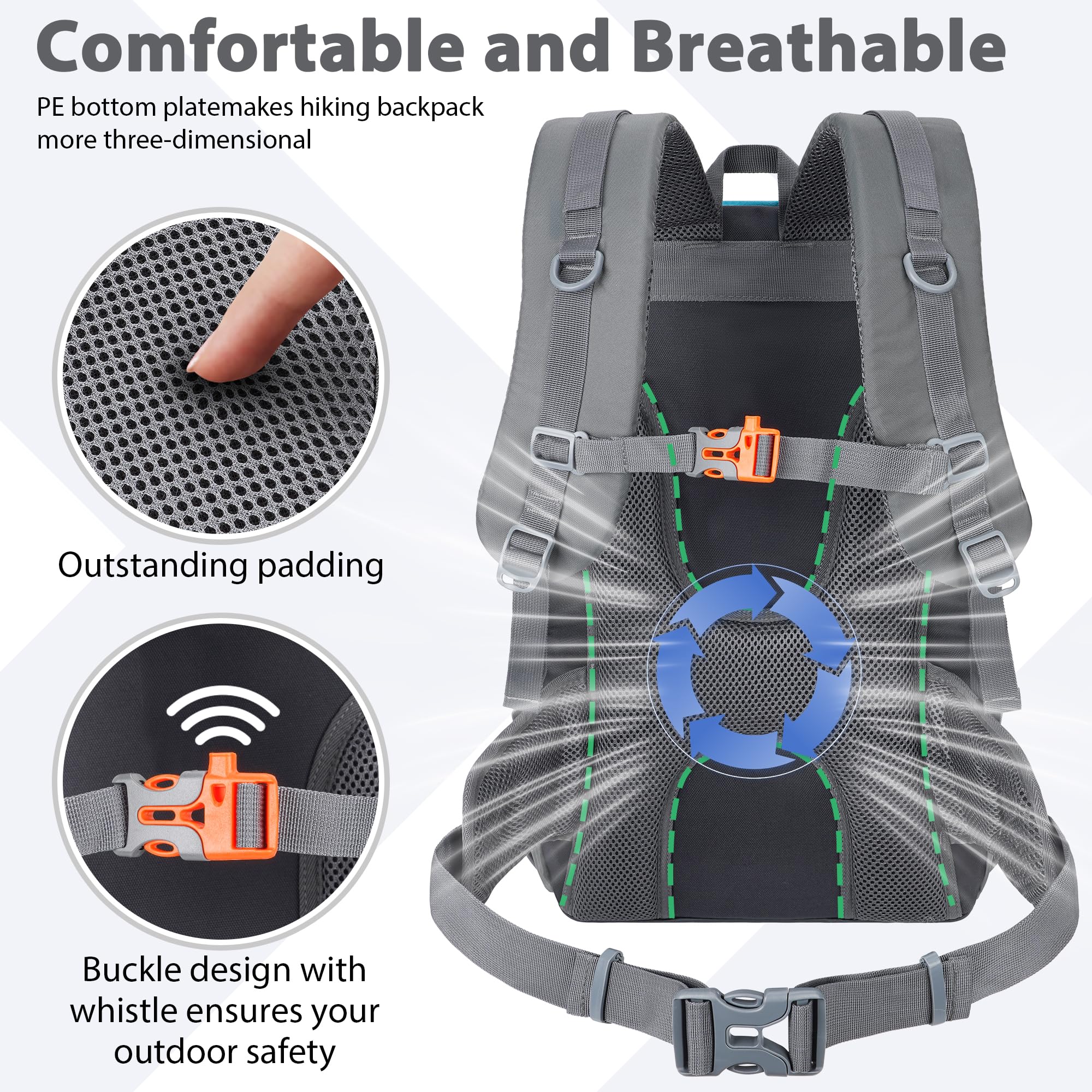 Mochila de senderismo de 30 L, ligera, mochila de viaje para hombres y mujeres, para acampar al aire libre, mochilero, Azul, Mochilas de viaje 4