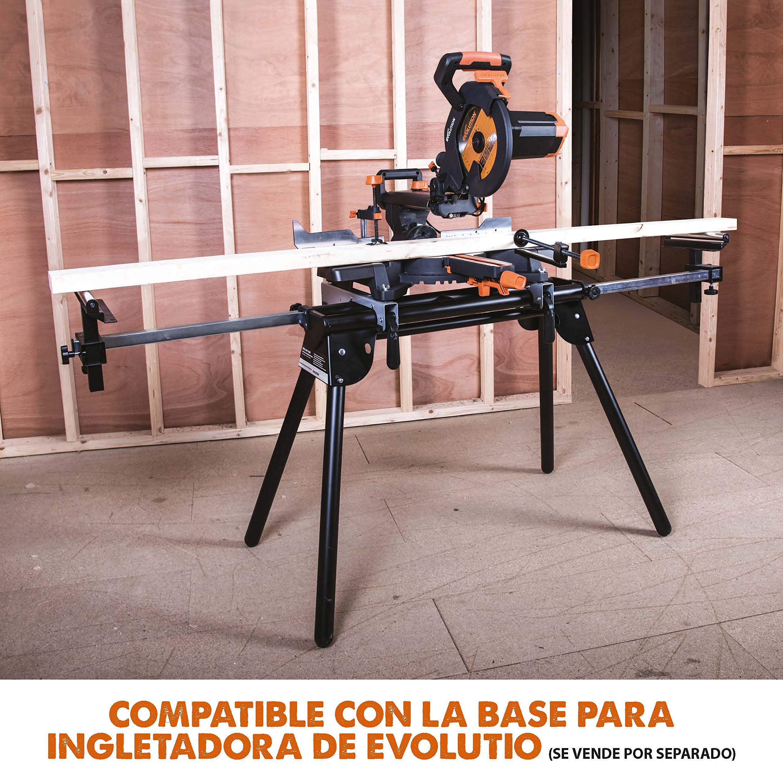 Evolution Power Tools R255SMS Sierra ingletadora Deslizante multimaterial, con Paquete Plus, Corta acero dulce, aluminio, plástico, madera con clavos incrustados 230 V, 255 mm