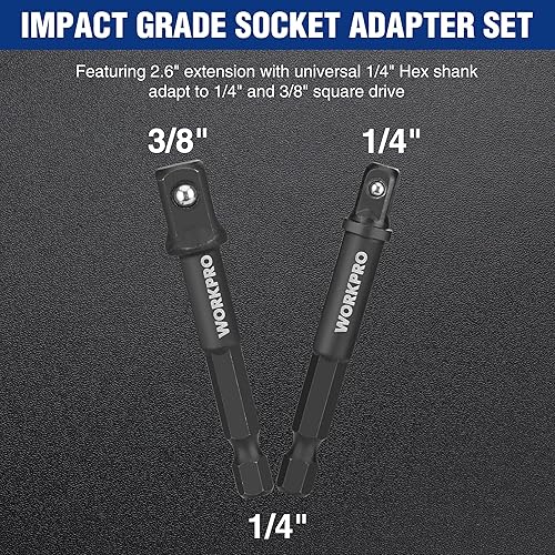 Miniatura 4 de WORKPRO Juego de accesorios de herramientas de accionamiento de 15 piezas, incluye juego de extensión de adaptador de enchufe, barra de extensión de