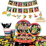 Mexican Themed Fiesta Party Supplies,161pcs Mexican Party Paper Tableware Set Includes Mexican Fiesta Plates Cups Napkins Tablecloth and Banner etc Fiesta Party Decorations Tableware, for 20 Guests