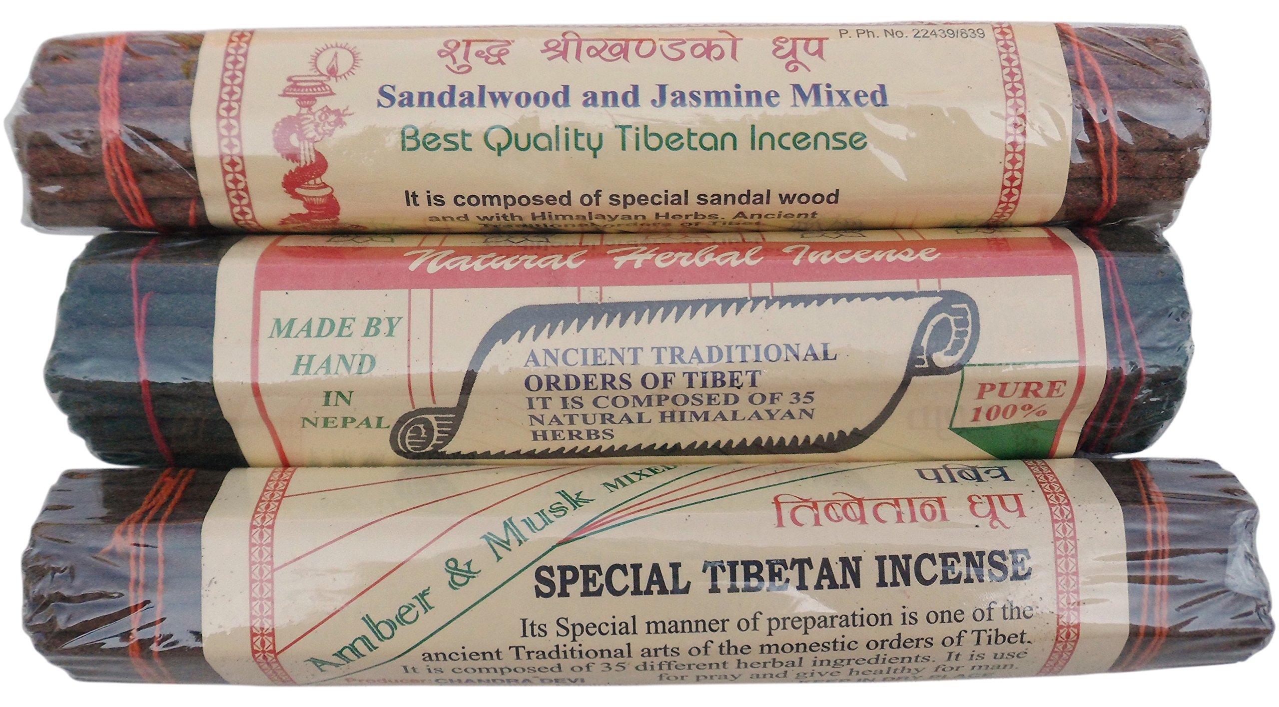 Pack of 3 Nepalese Herbal Incense Lord Buddha Goja Natural Herbal Sandalwood & Jasmine Amber & Musk Snow Lion (San/Jas & N.Herb & Amb/Musk)