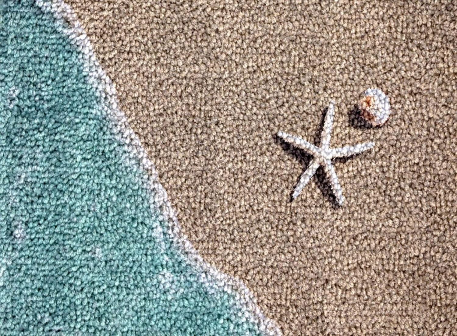 Generic Beach Starfish Latch Hook Rug Kit for Adults DIY Carpet Cushion with Printed Canvas Crochet Yarn Craft Hook and Latch Tapestry for Home Decor Pets Warm Pads 60x40cm, As Main Picture