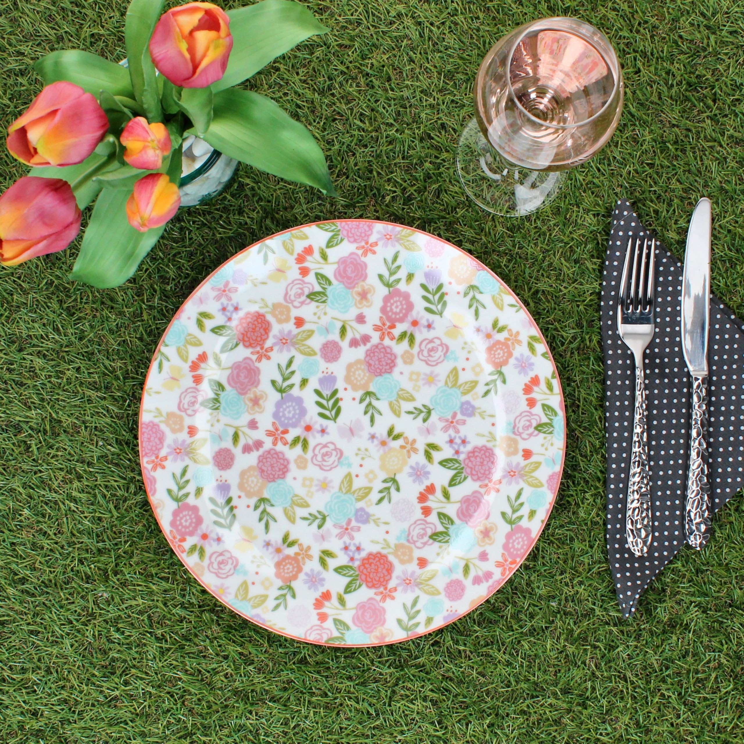 Ritzenhoff & Breker Zestaw 6 talerzy obiadowych Sweet Flower I Ø 27 cm I porcelana I kolorowa dekoracja kwiatowa I płaskie talerze kwiatowe dla 6 osób I na co dzień i wiosnę