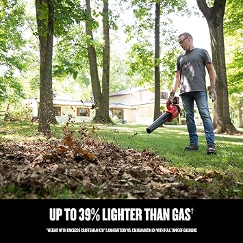 CRAFTSMAN Leaf Blower Cordless with Battery and Charger V20 RP, Up to 110 MPH Power, Handheld Electric Leaf Blower, Brushless Motor, Lightweight, 5.0Ah (CMCBL730P1)