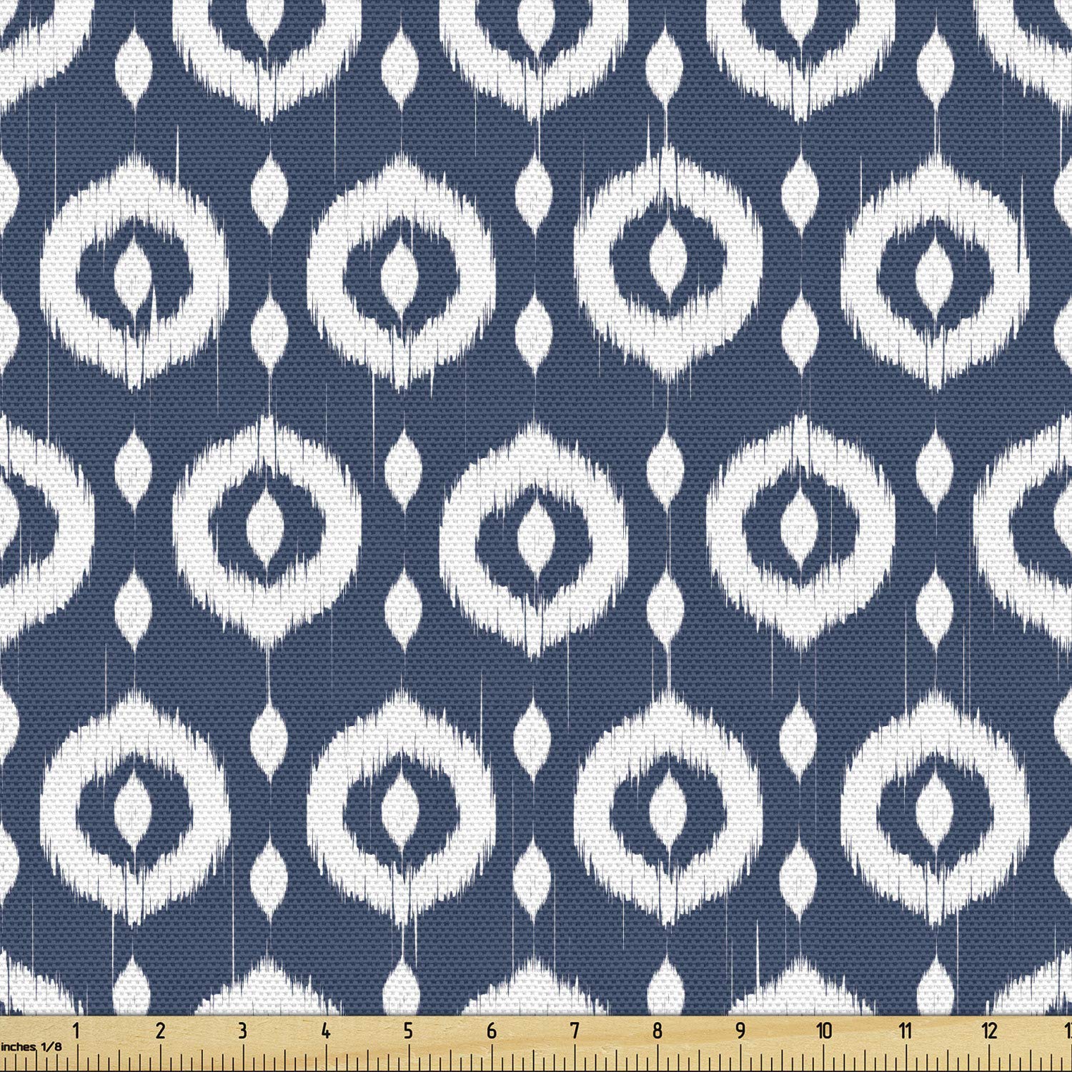 Ambesonne Ikat Fabric by The Yard, Circles with Dots Ornate Pattern Vintage Design Traditional, Decorative Fabric for Upholstery and Home Accents, 3 Yards, Cobalt Blue