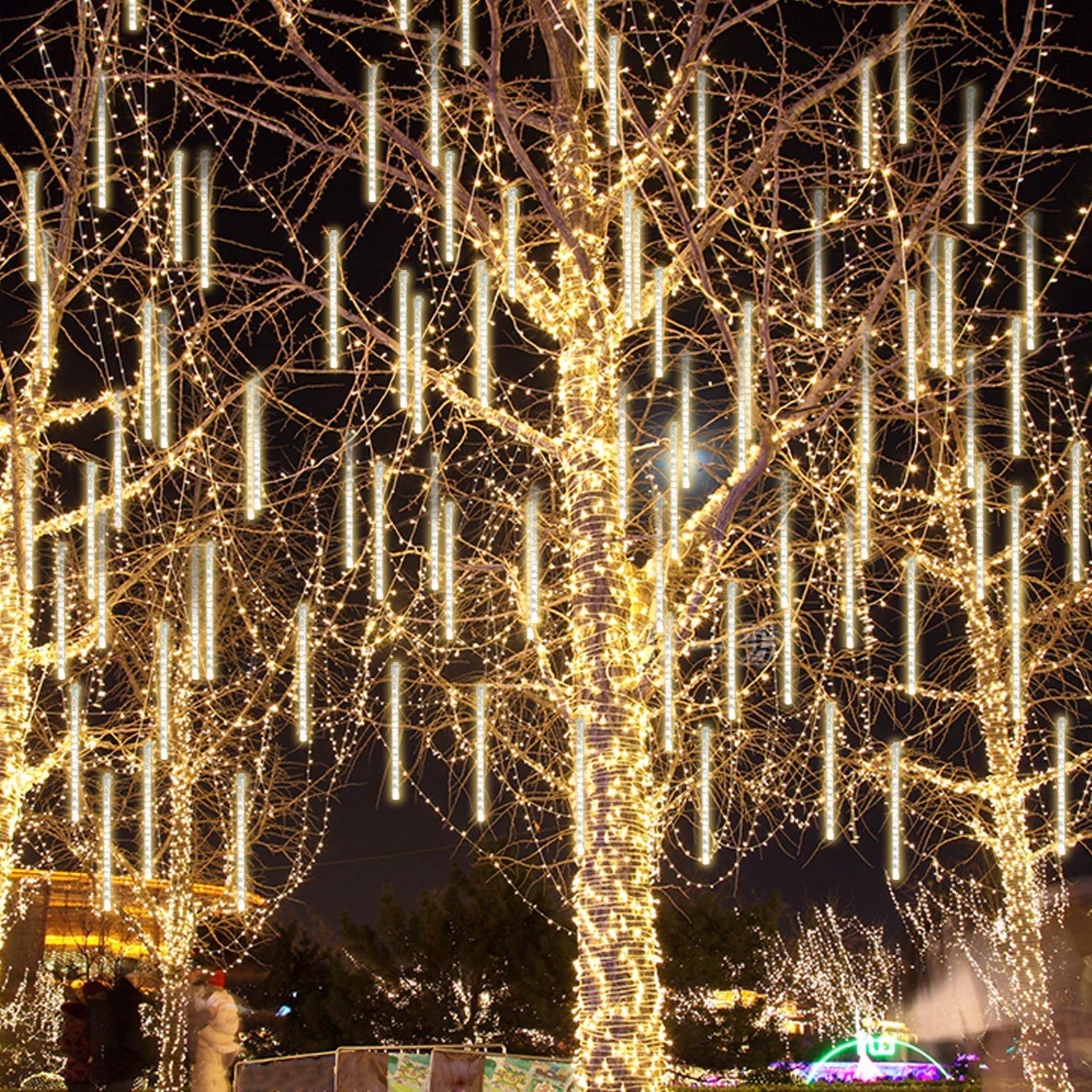 Solar LED-Leuchte Meteorit, 30cm 10Tubes 360LED Meteoritenschauer Regen Lichter Lichterketten Garten für Draussen/Innenraum/Garten/Hochzeit/Party/Weihnachten Dekoration (Warmweiß)