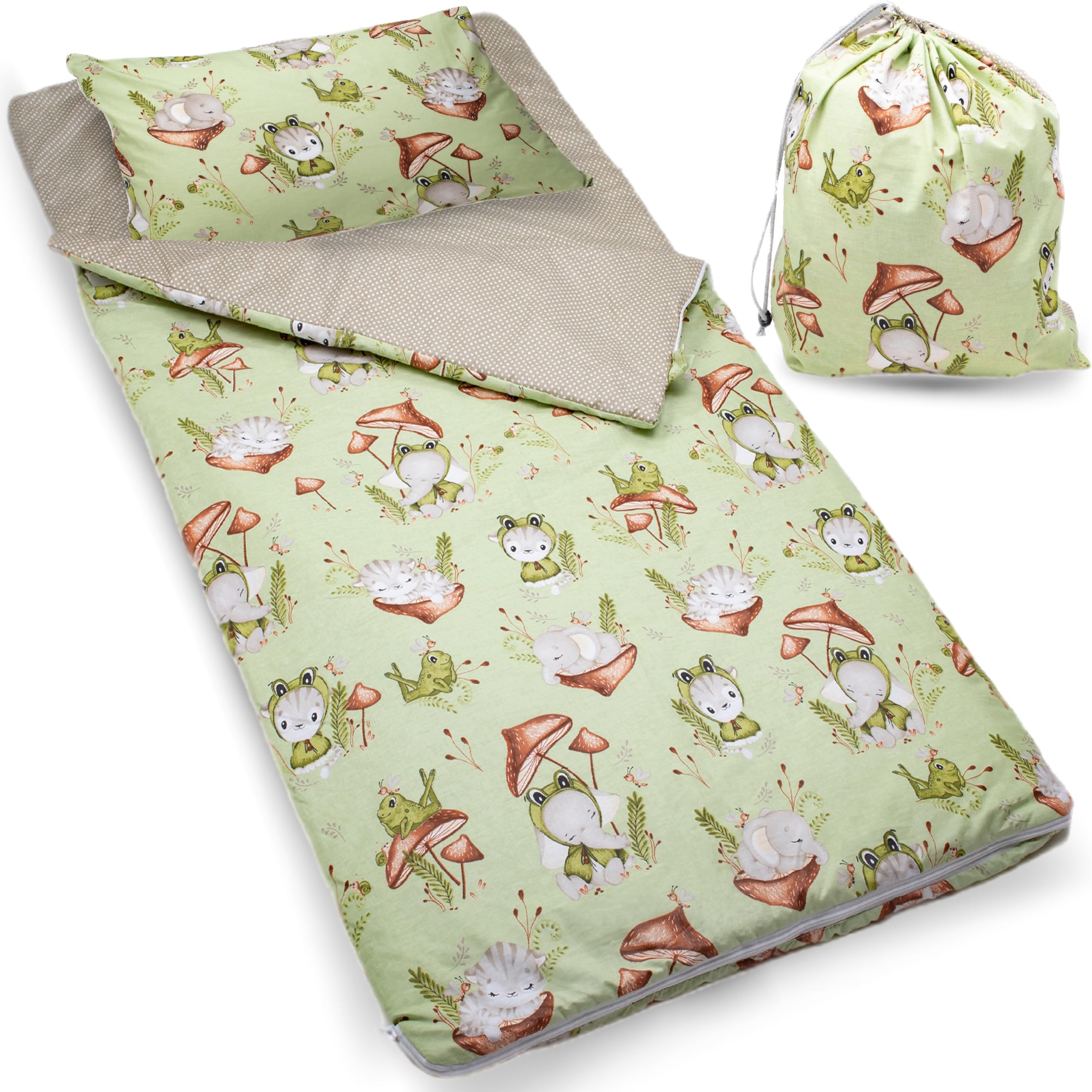 PinkZebra Sacco a Pelo 140 x 75 cm + federa 60 x 40 cm per Bambina e Bambino Borsa da Bambino con Federa Borsa in Cotone Doppia Zip con Garage e Borsa, Oeko-Tex