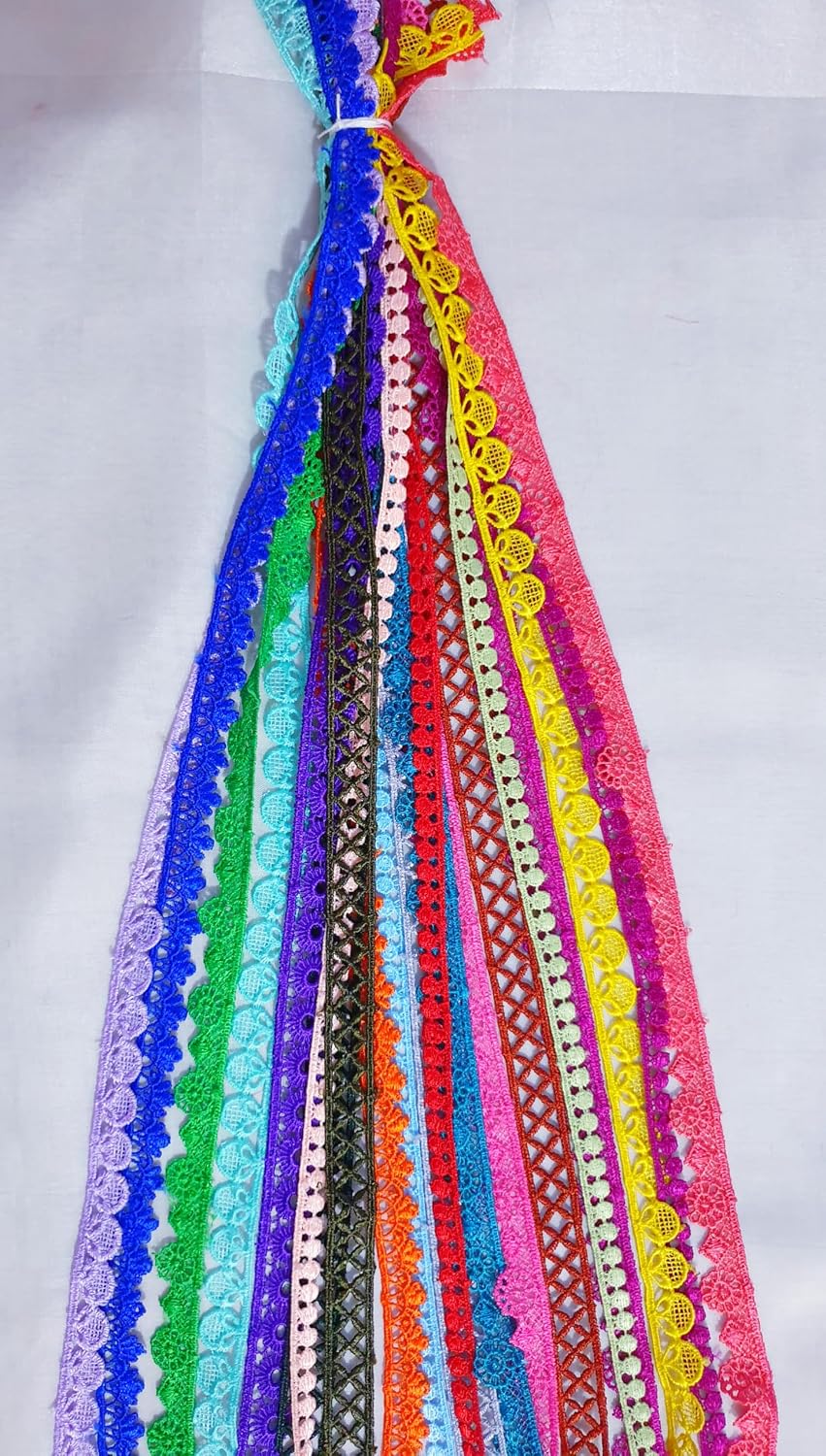 Unique Sari Trim Lace Bright Lot for Gift Wraping Ribbon Bows 20 Pcs 20 Yards (1 Yard Each) Zari Art Craft Scrapbook Borders DS241