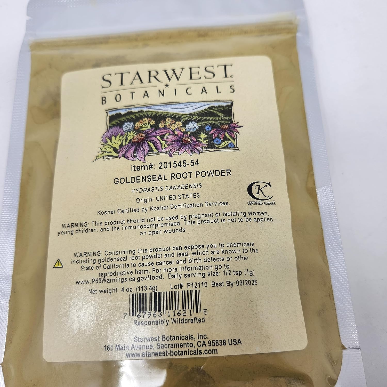 Goldenseal Root Powder Wildcrafted - 4 Oz (113 G) - Starwest Botanicals
