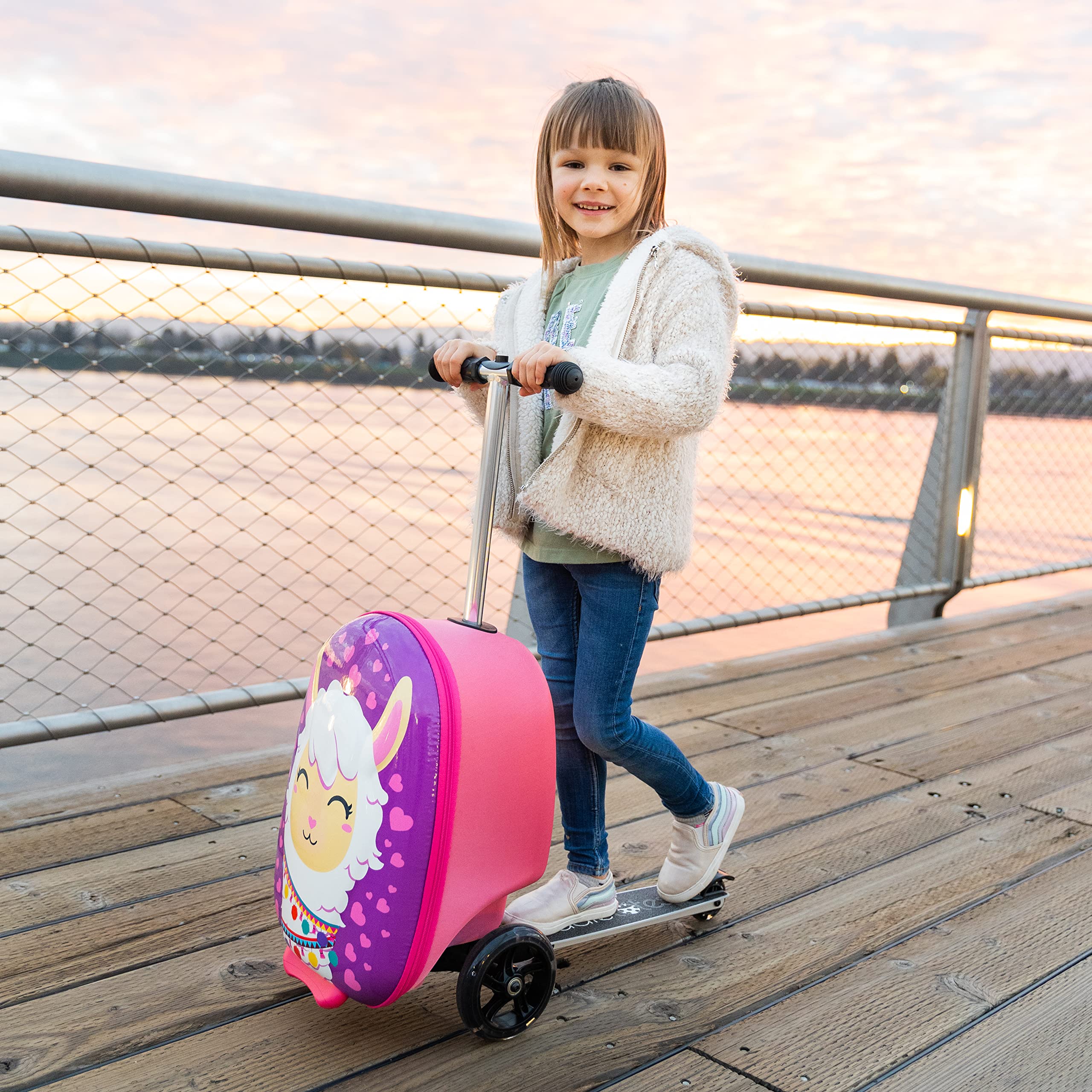 Kiddietotes 3D Hardshell Ride On Suitcase Scooter for Kids Cute