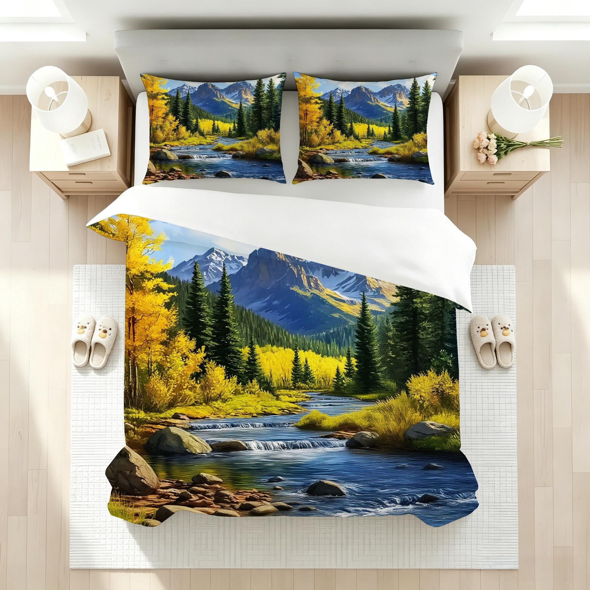Copripiumino Matrimoniale Abete Giallo 260x240, ZQ9144 | Traspiranti Durevoli Microfibra, per Tutta la Famiglia, Matrimoniale, per Tutte le Stagioni, con 2 Federe 50x80 cm