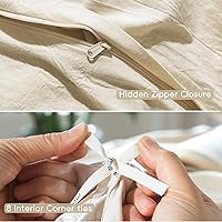 Vista 7 de MooMee Juego de funda de edredón 100% algodón lavado con textura tipo lino, transpirable, duradero, suave y cómodo