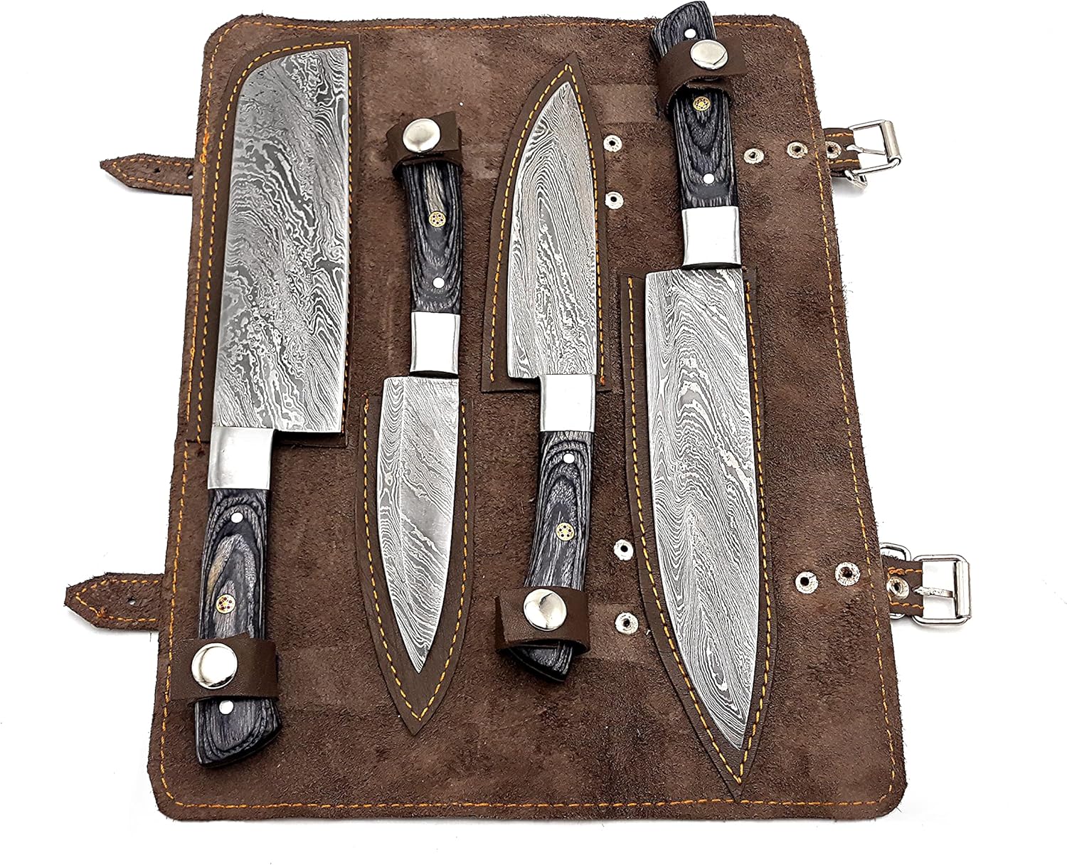 Smart & Sharp Custom Handmade Damascus Chef Knives Set / Kitchen Knives 4 Pieces Set SS-17409 (Black Wood ) (Black)