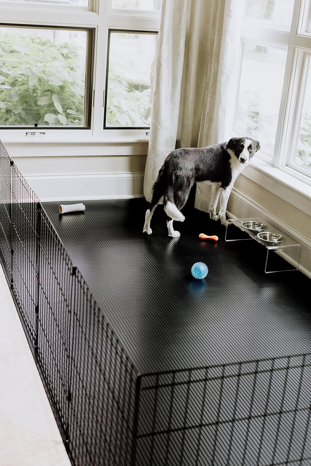 G-Floor for Pets Ribbed Channel Protective Vinyl Floor Covering for Hardwood, Concrete, and Low-Pile Carpet - 5ft x 10ft Midnight Black
