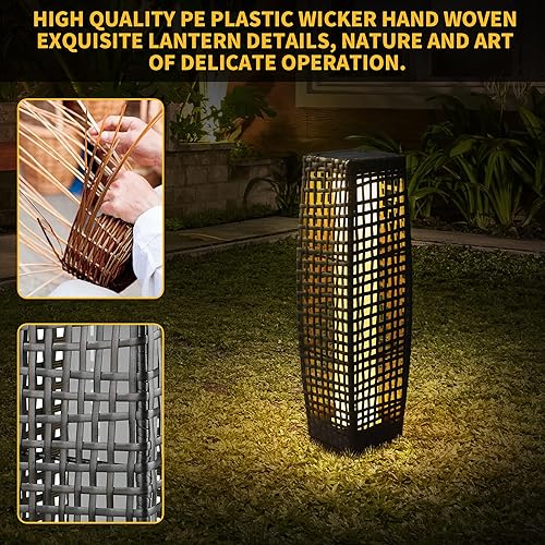 Miniatura 4 de Lámpara de pie solar, lámpara de pie para exteriores, faroles solares impermeables para exteriores, lámpara solar de mimbre de resina alimentada por