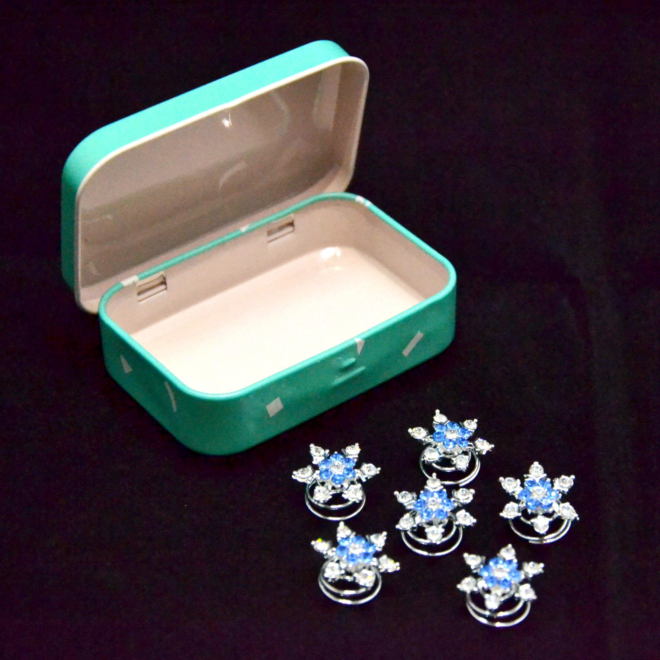 Qlove Set of 6 Snowflakes Flower Crystal Rhinestone Hair Coils Twists Spirals Hair Pin Accessories with Durable Cute Metal Jewelry Box Container -Blue and Clear(qlove1501)